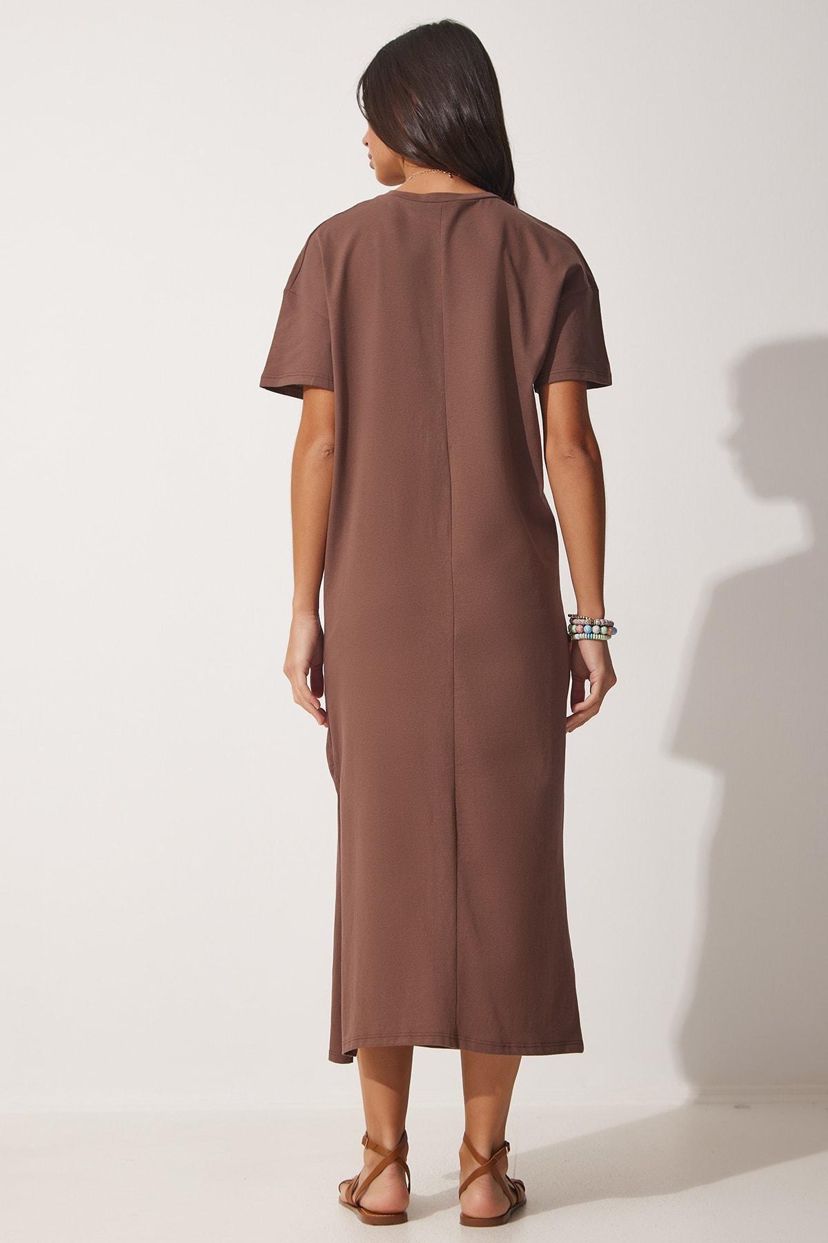 Brown Plain A-Line Midi Dress, , large image number 4