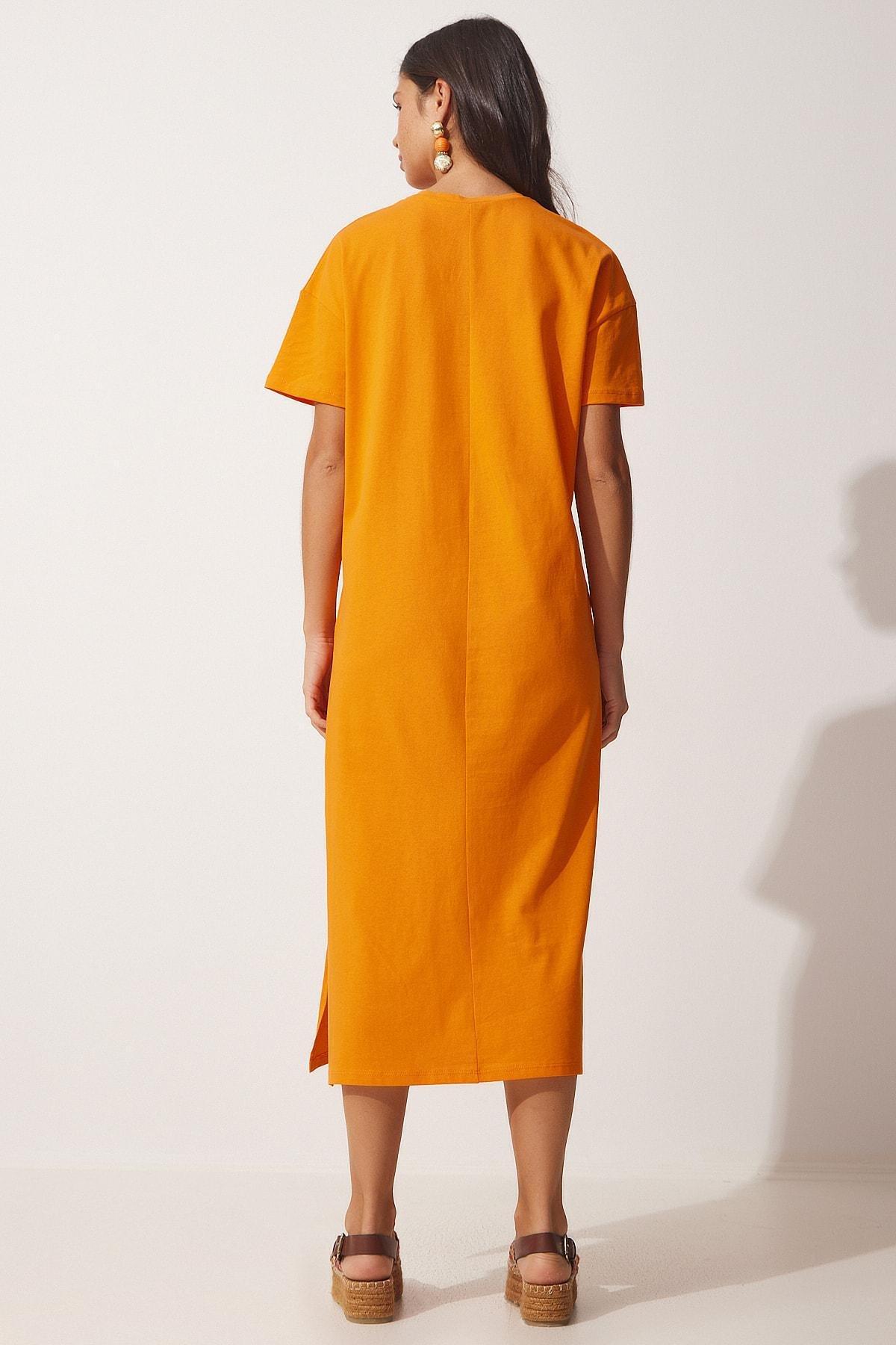 Orange Summer Combed Cotton Daily Dress, Orange, large image number 3