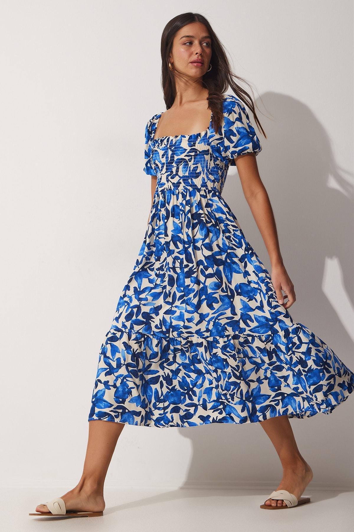 Blue Floral Dress, Blue, medium