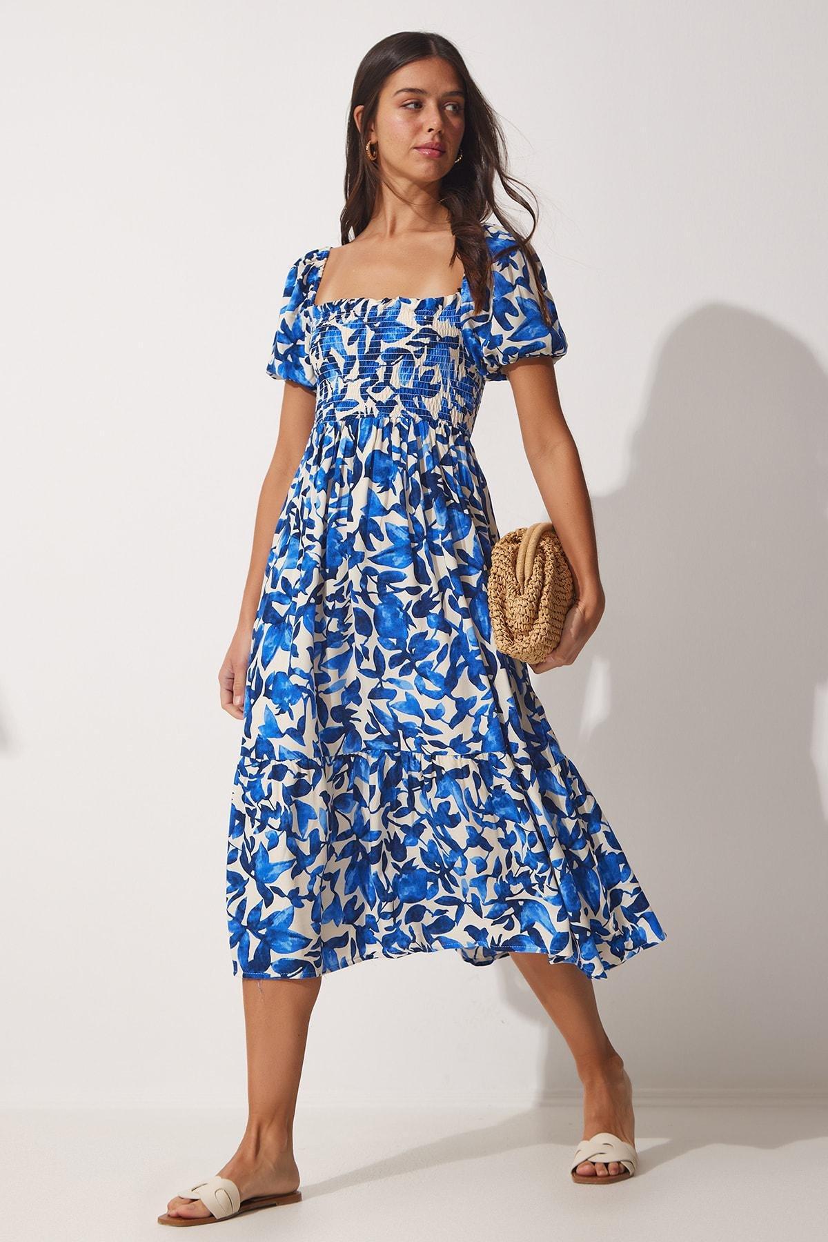 Blue Floral Dress, Blue, medium