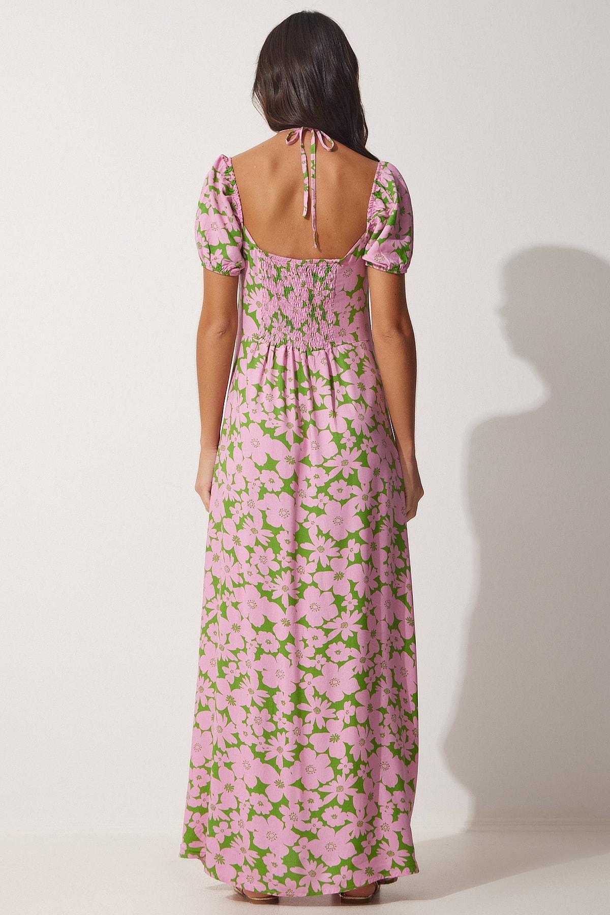 Multicolour U-Neck Printed Dress, Pink Green, large image number 2