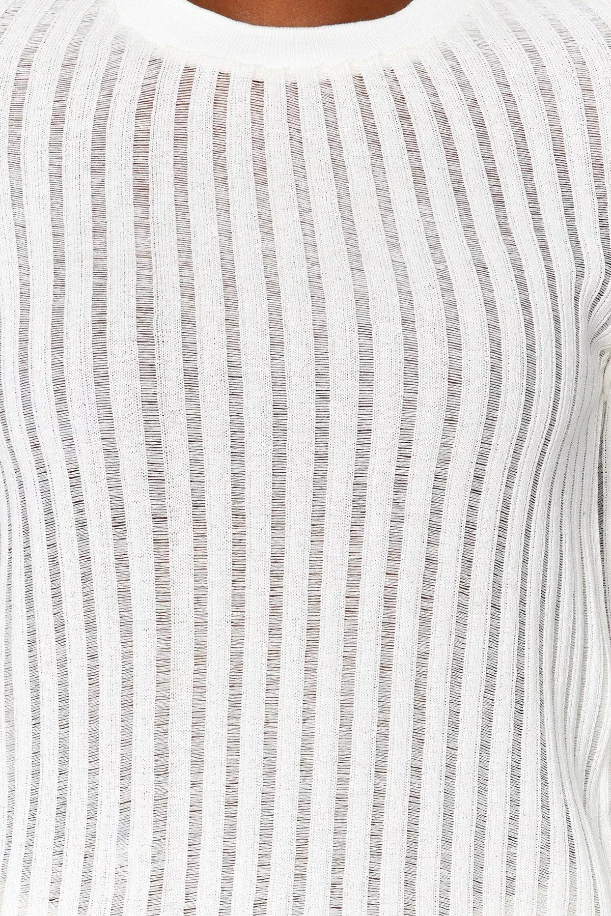 بلوزة مُحاكة بتصميم شفاف، كريمي, Ecru, large image number 2