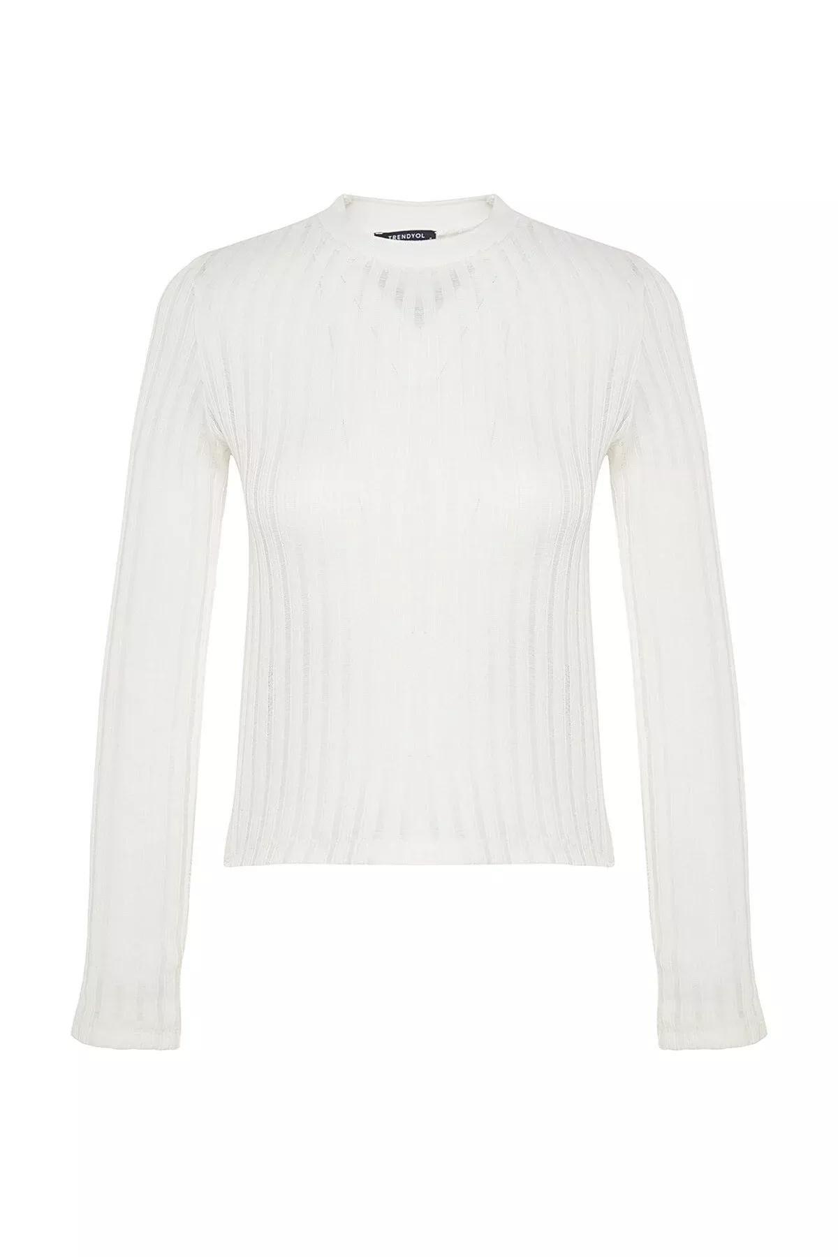 بلوزة مُحاكة بتصميم شفاف، كريمي, Ecru, large image number 5