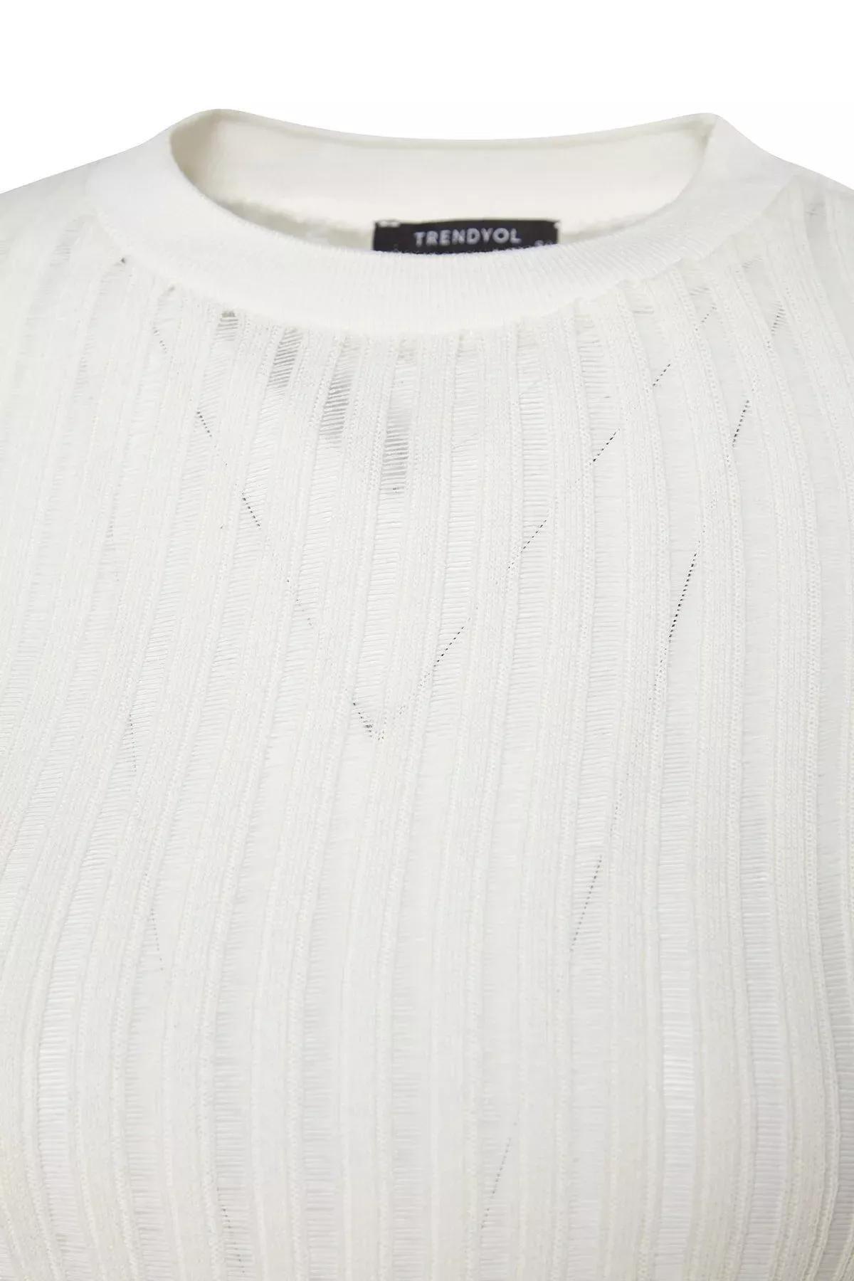 بلوزة مُحاكة بتصميم شفاف، كريمي, Ecru, large image number 6