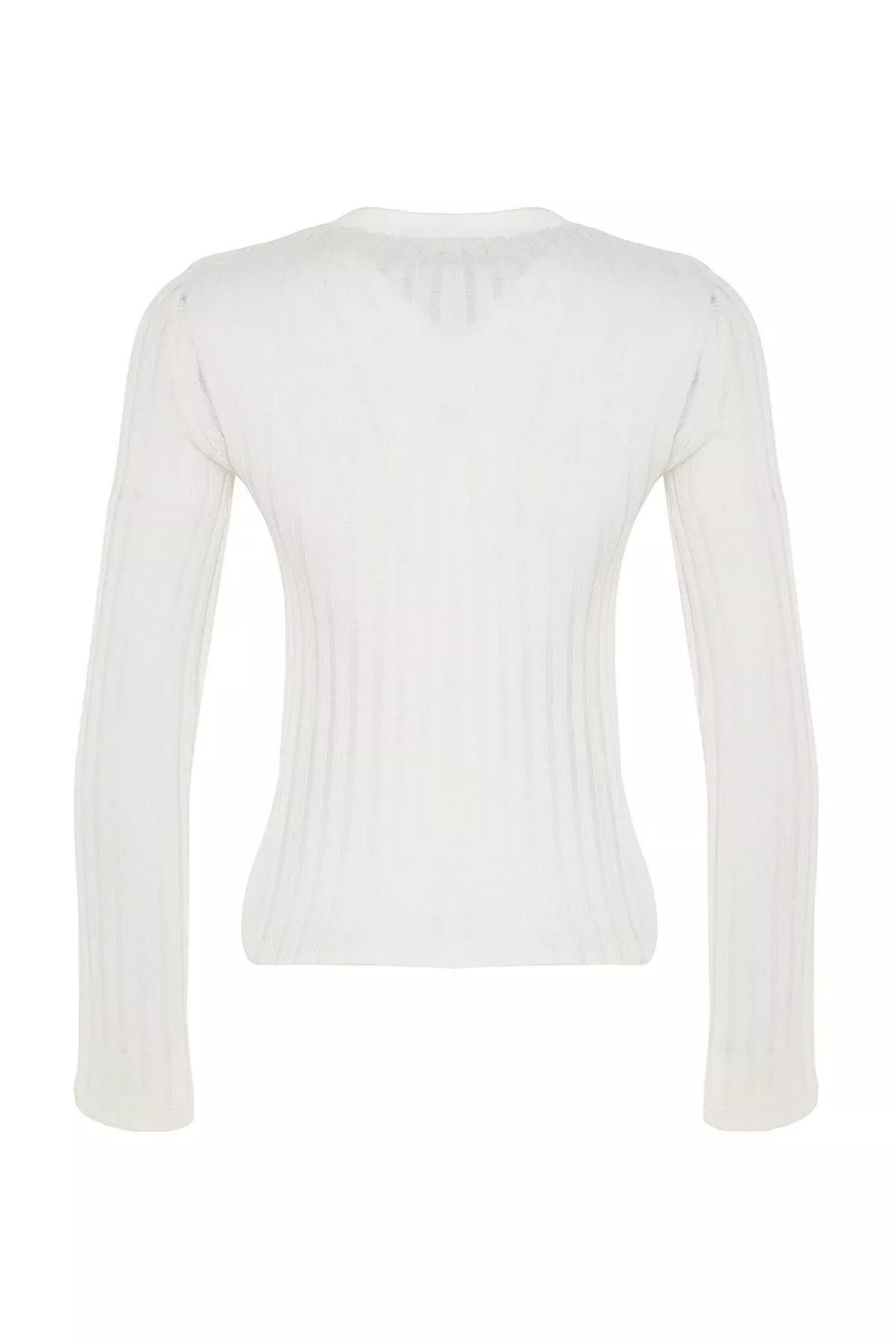 بلوزة مُحاكة بتصميم شفاف، كريمي, Ecru, large image number 7