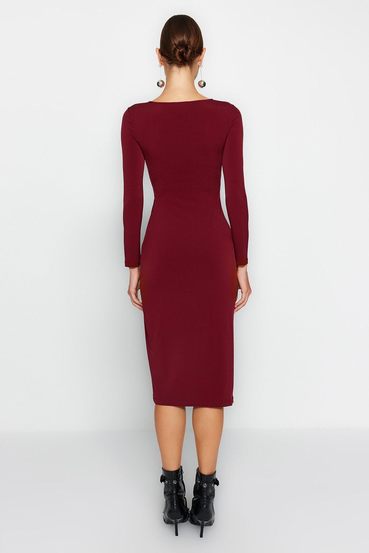 Red Slit Asymmetrical Collar Midi Dress, , large image number 6