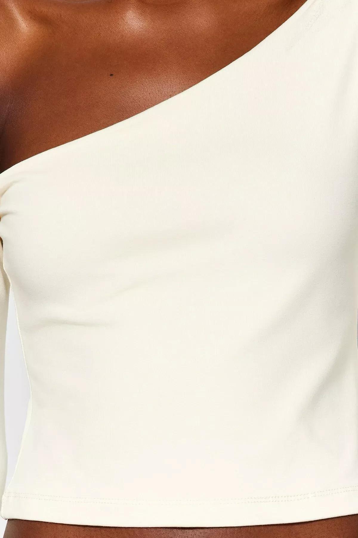 White One-Shoulder Blouse, STONE, large image number 2