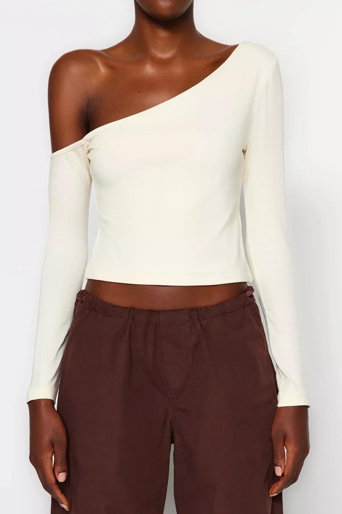White One-Shoulder Blouse, STONE, large image number 3