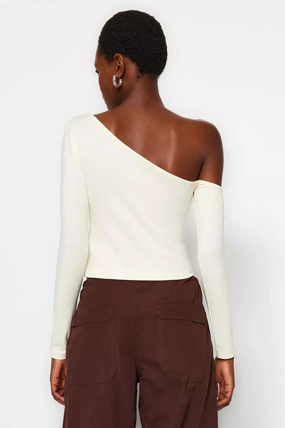 White One-Shoulder Blouse, STONE, large image number 4