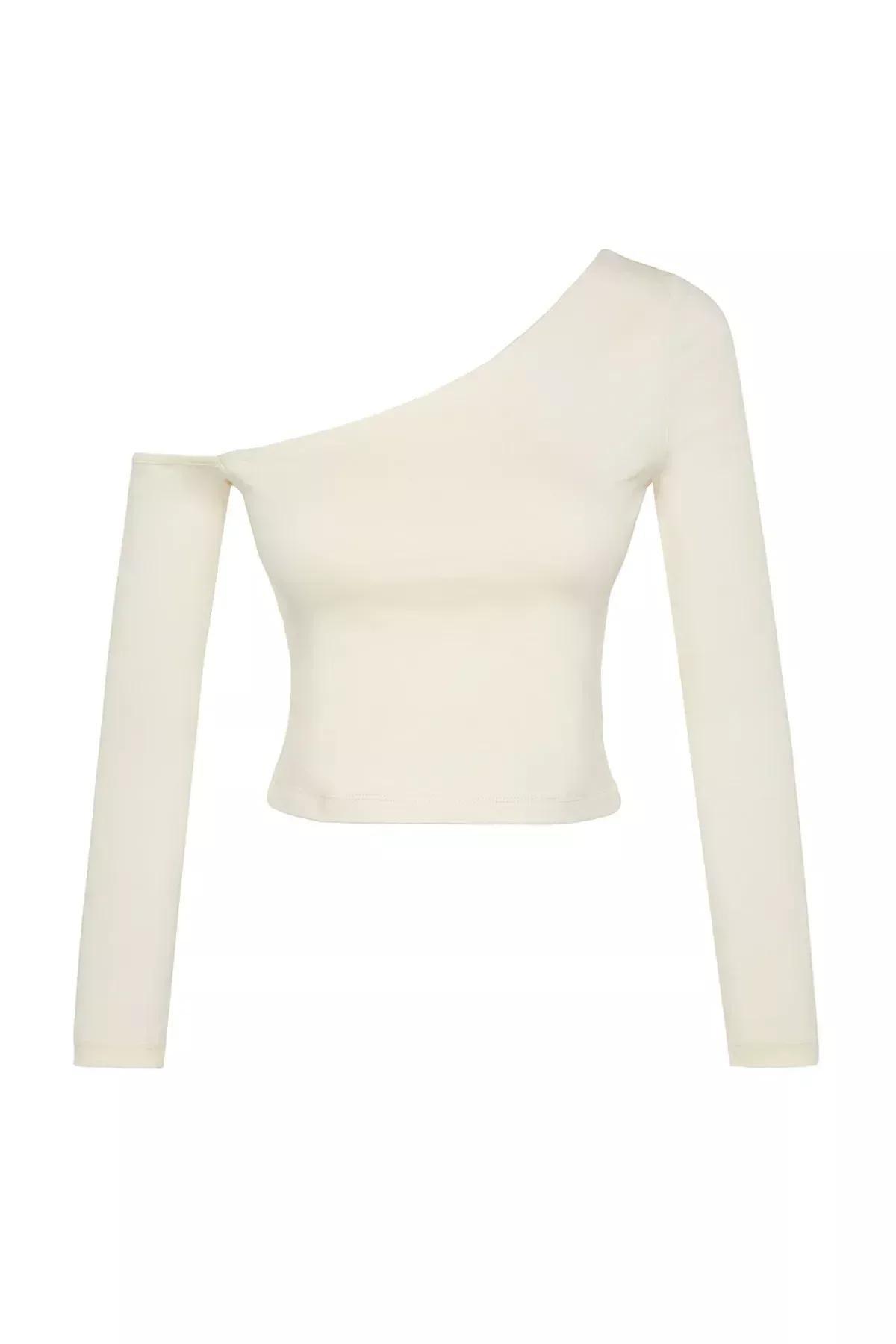 White One-Shoulder Blouse, STONE, large image number 5