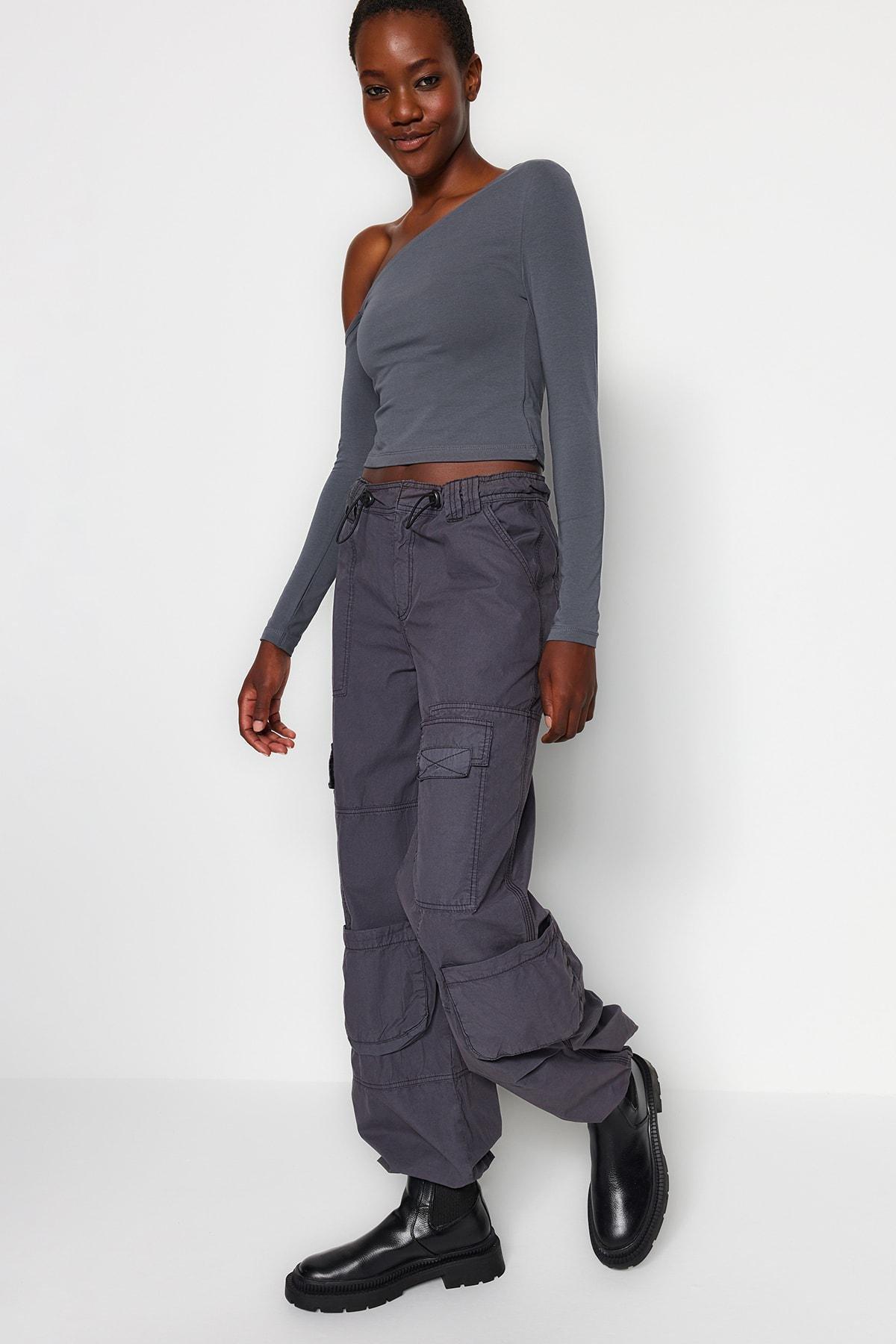 Grey One-Shoulder Cropped Knitted Blouse, , large image number 1