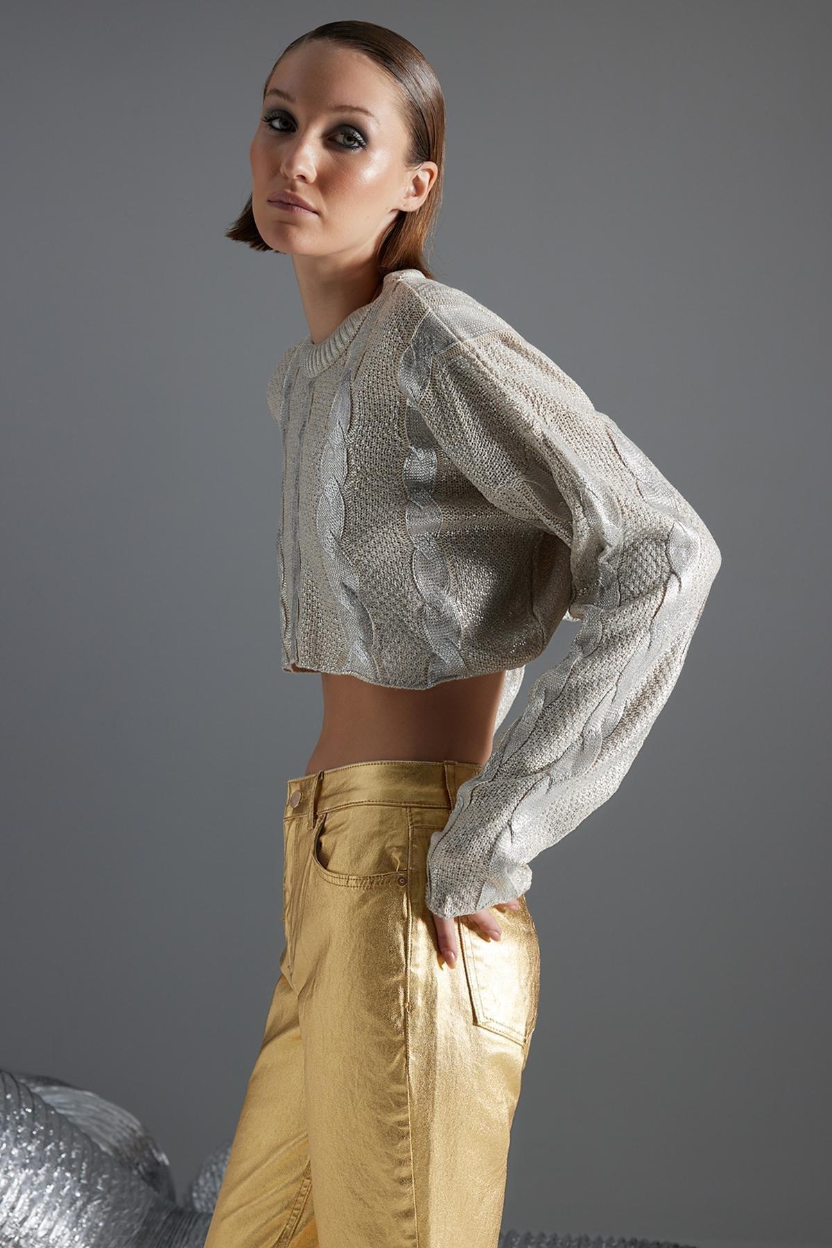 Beige Crop Top Sweater, , large image number 1