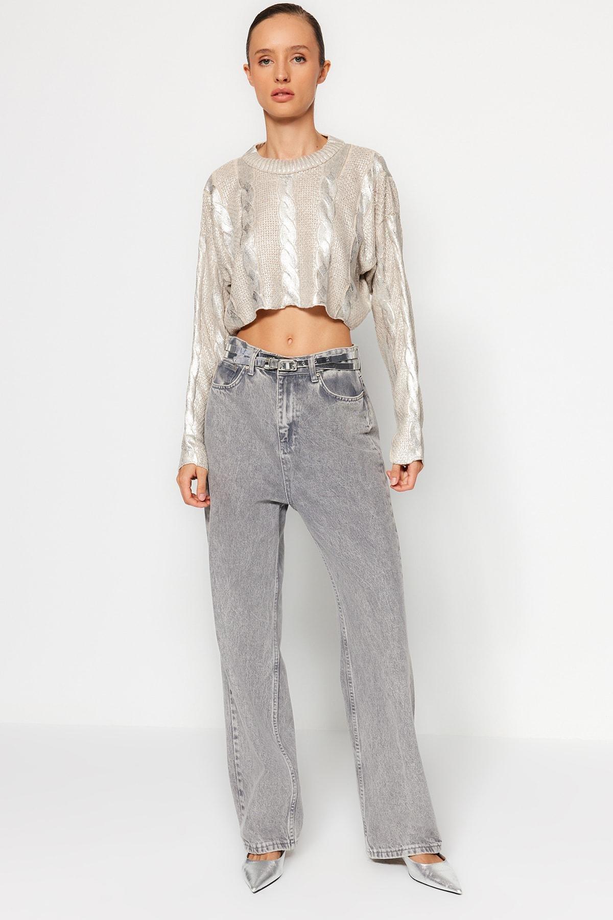 Beige Crop Top Sweater, , large image number 2