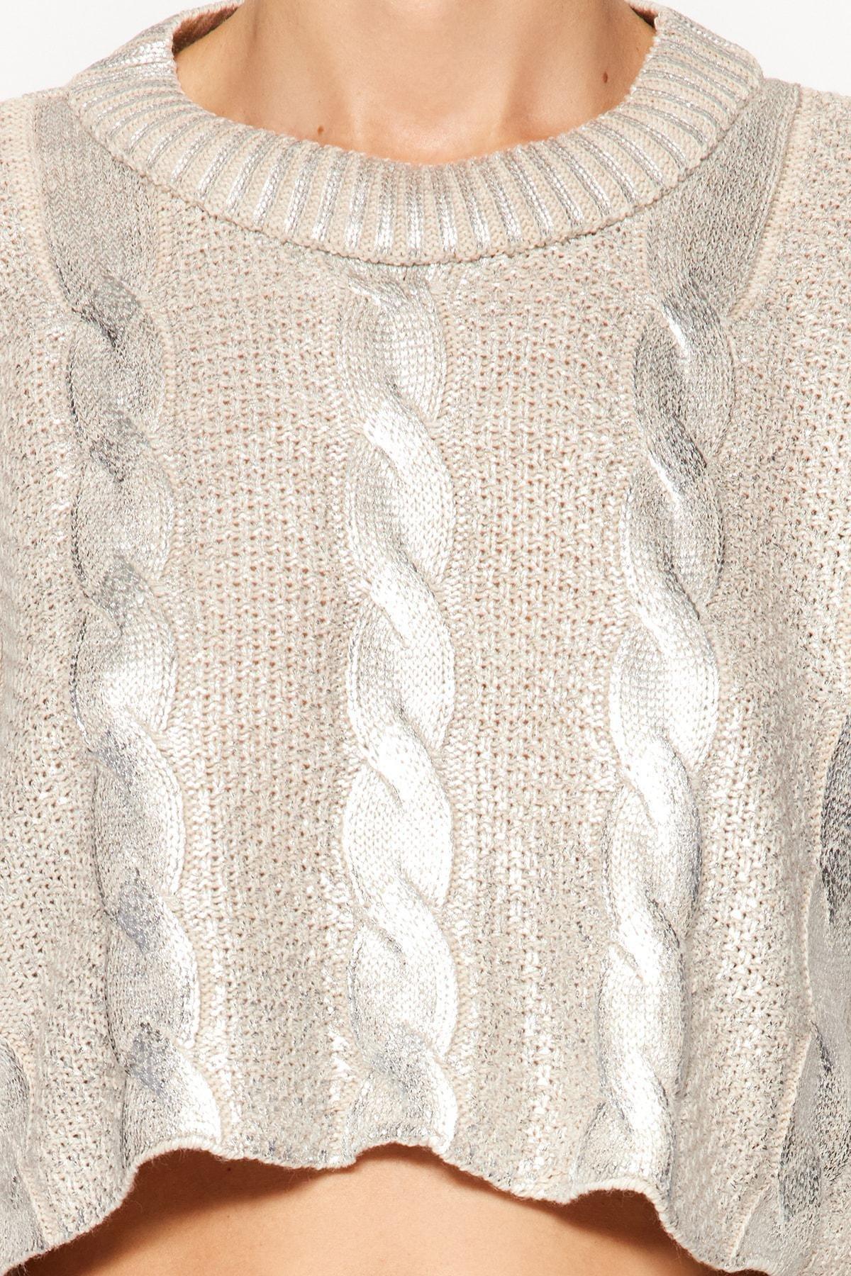 Beige Crop Top Sweater, , large image number 5