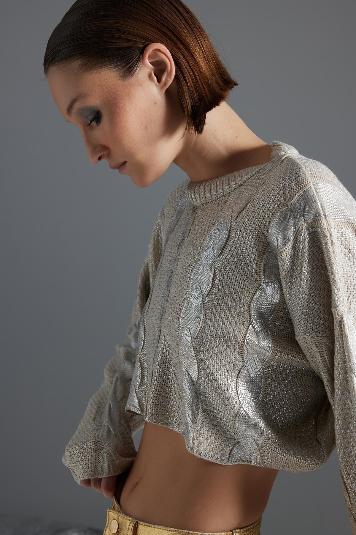 Beige Crop Top Sweater, , large image number 6