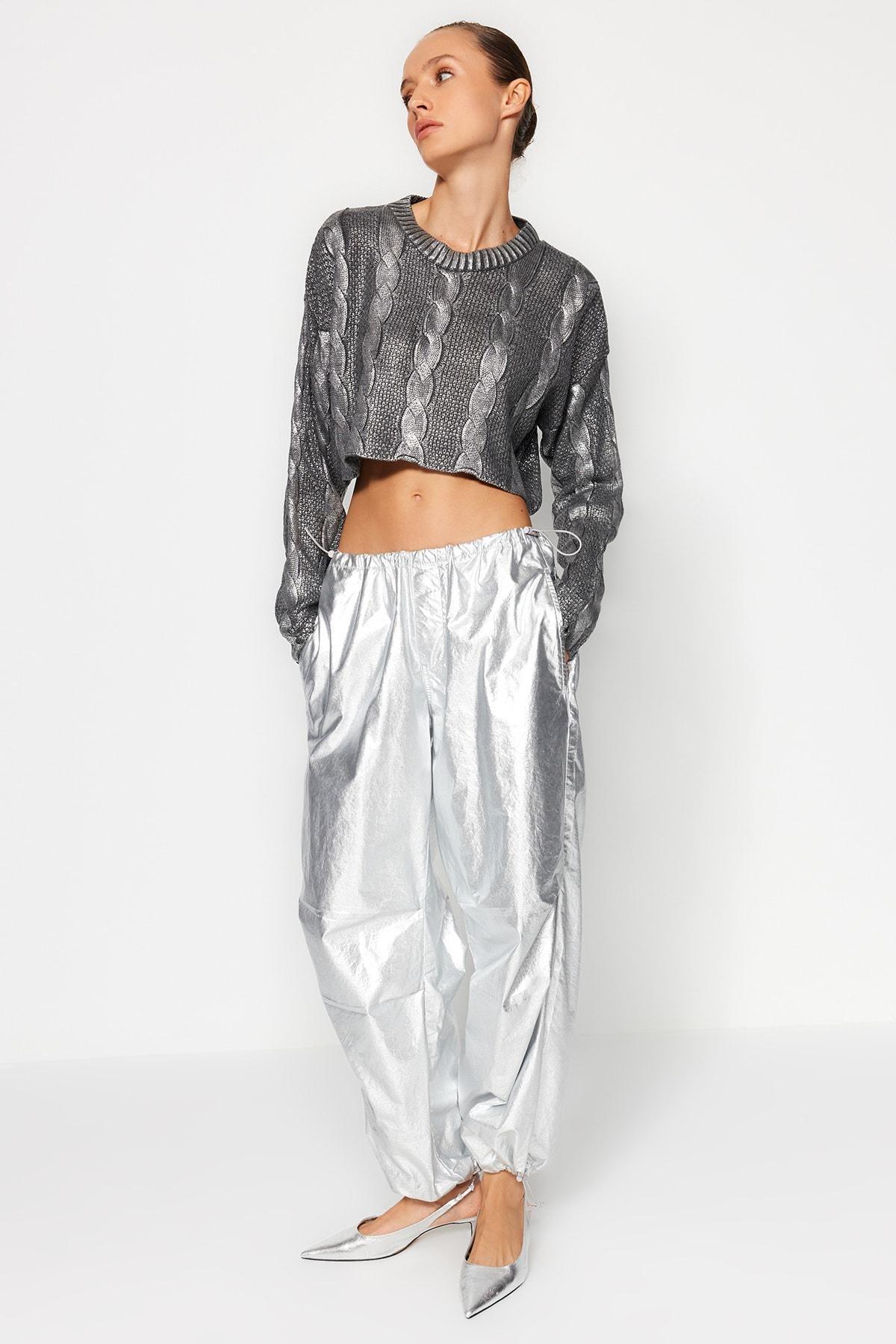 Grey Crop Top Sweater, , large image number 1