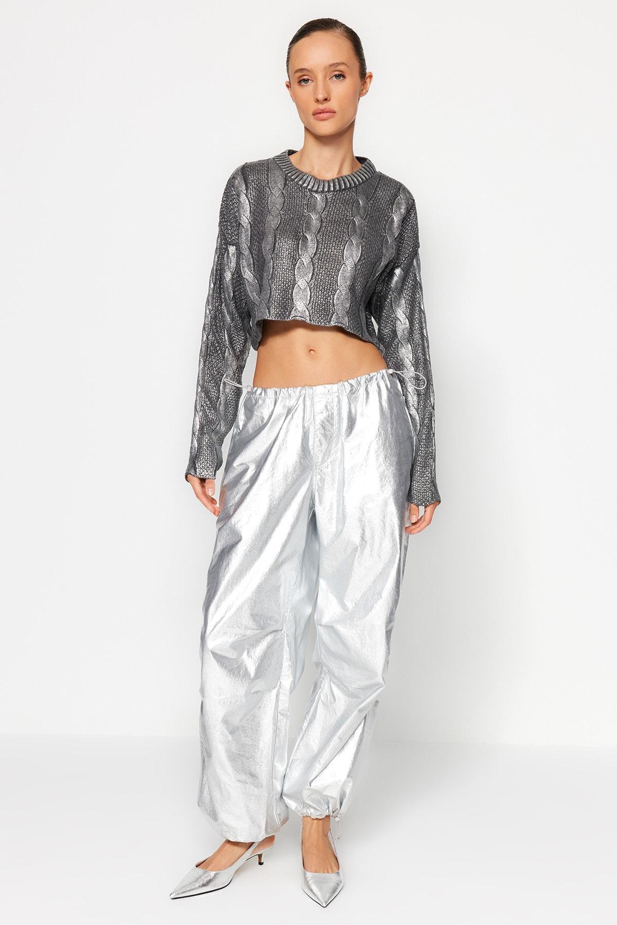Grey Crop Top Sweater, , large image number 4