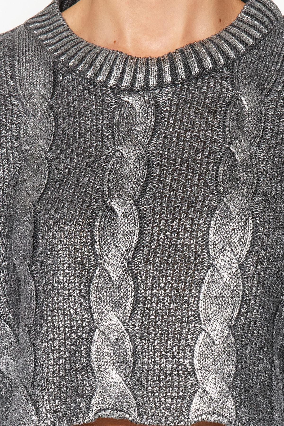 Grey Crop Top Sweater, , large image number 5