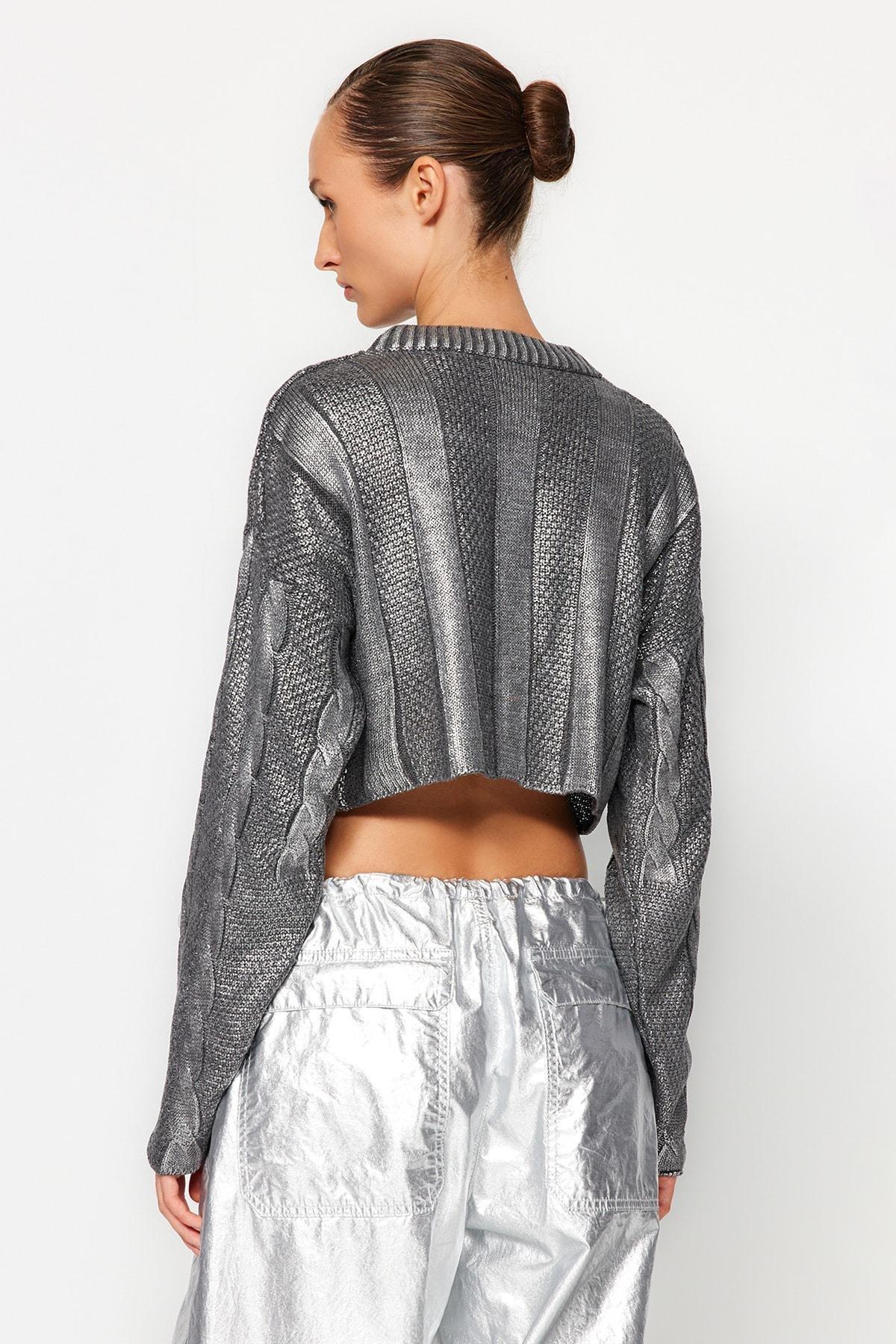 Grey Crop Top Sweater, , large image number 6