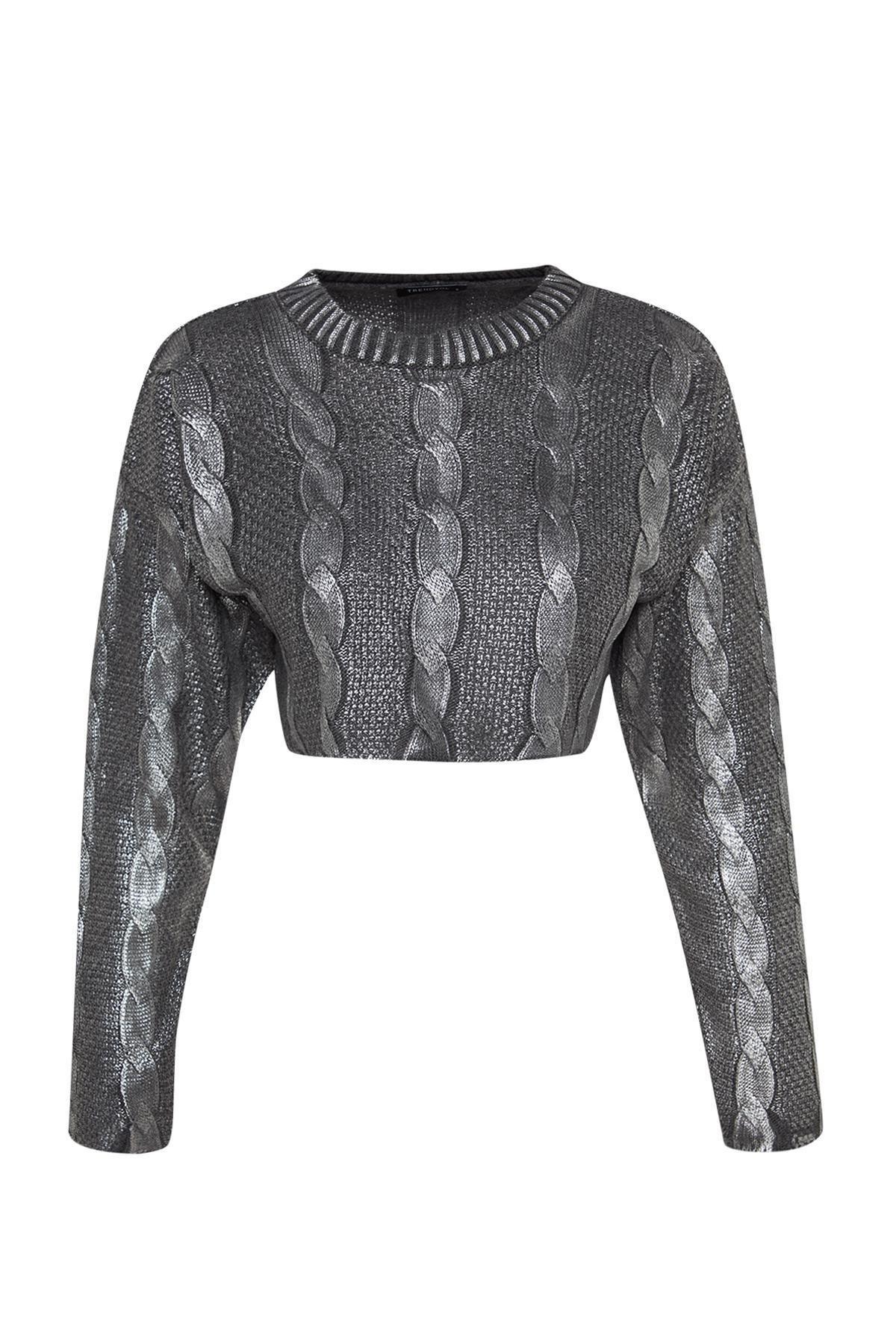 Grey Crop Top Sweater, , large image number 7