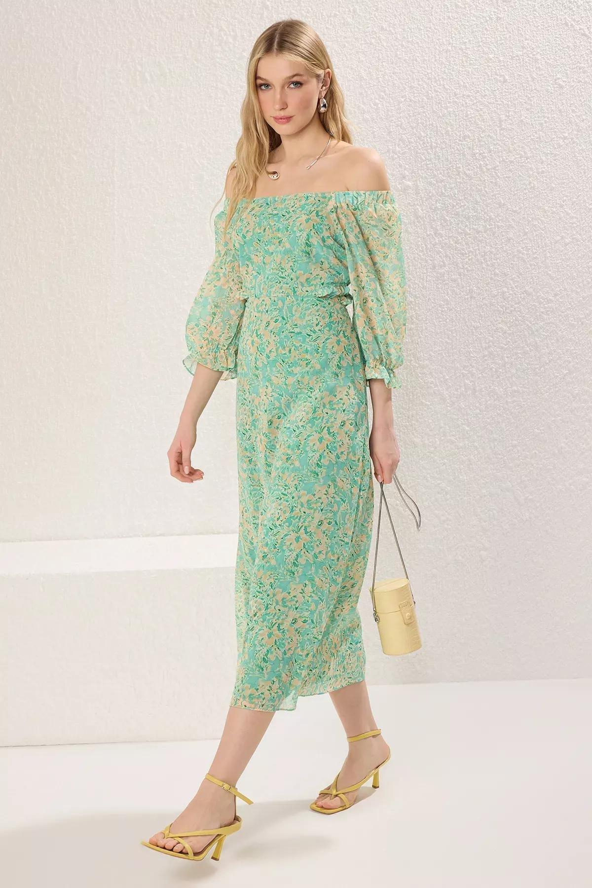 Green Floral Cut-Out Maxi Dress, Mint, large image number 0
