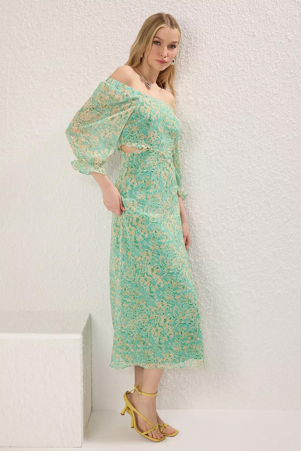 Green Floral Cut-Out Maxi Dress, Mint, large image number 1