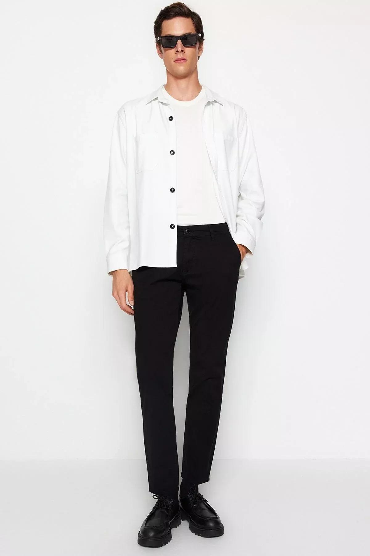 Black Straight Pants, BLACK, large image number 4