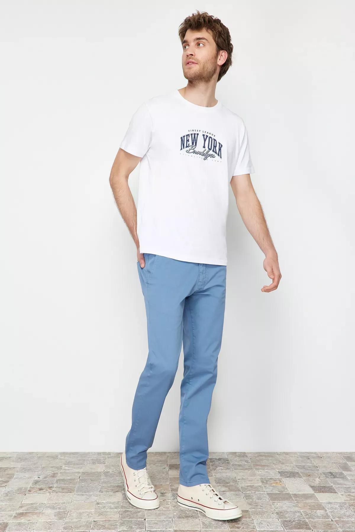 Blue Slim Chino Trousers, LIGHT BLUE, large image number 3