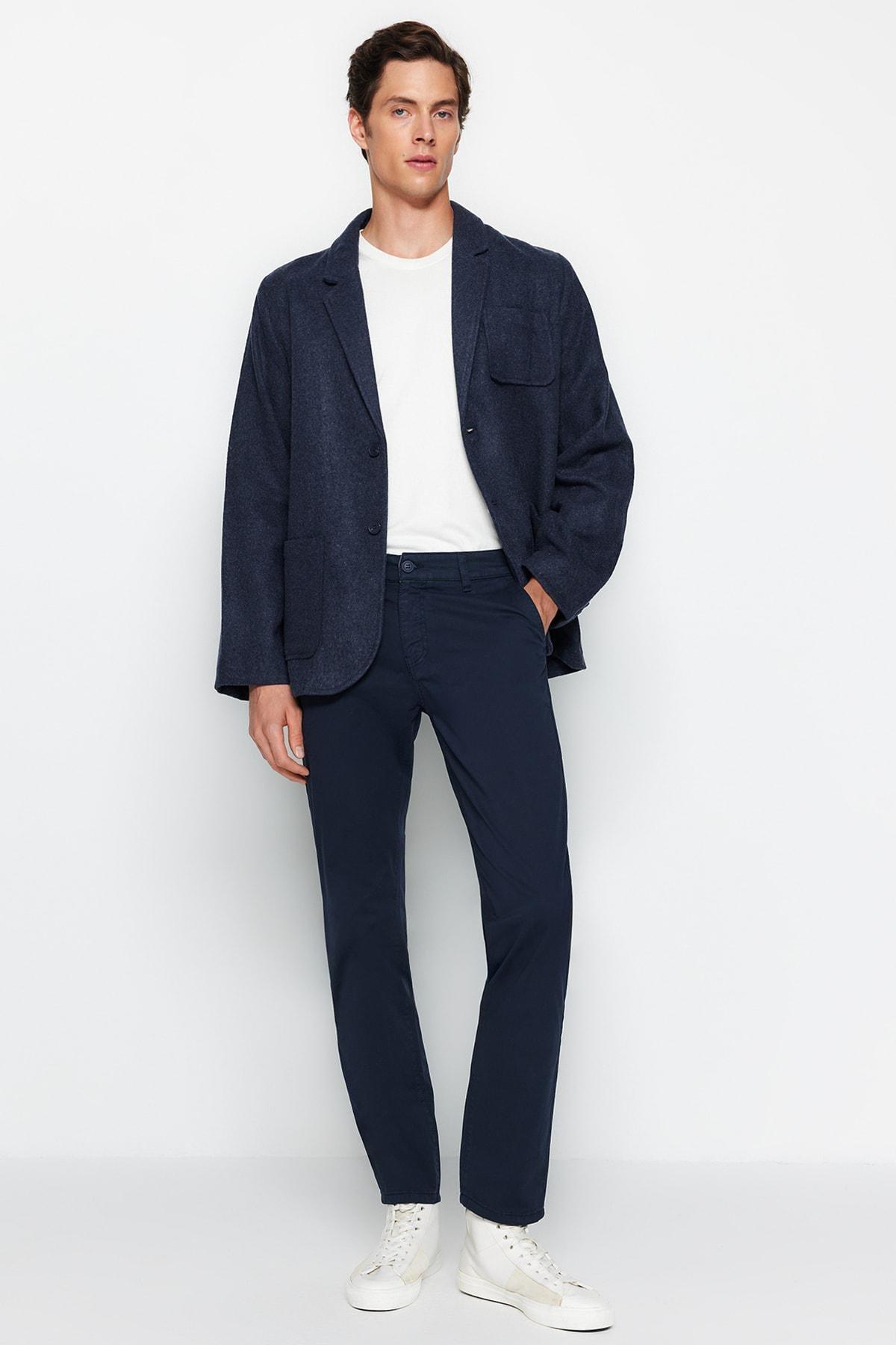 Navy Straight Pants, , large image number 0