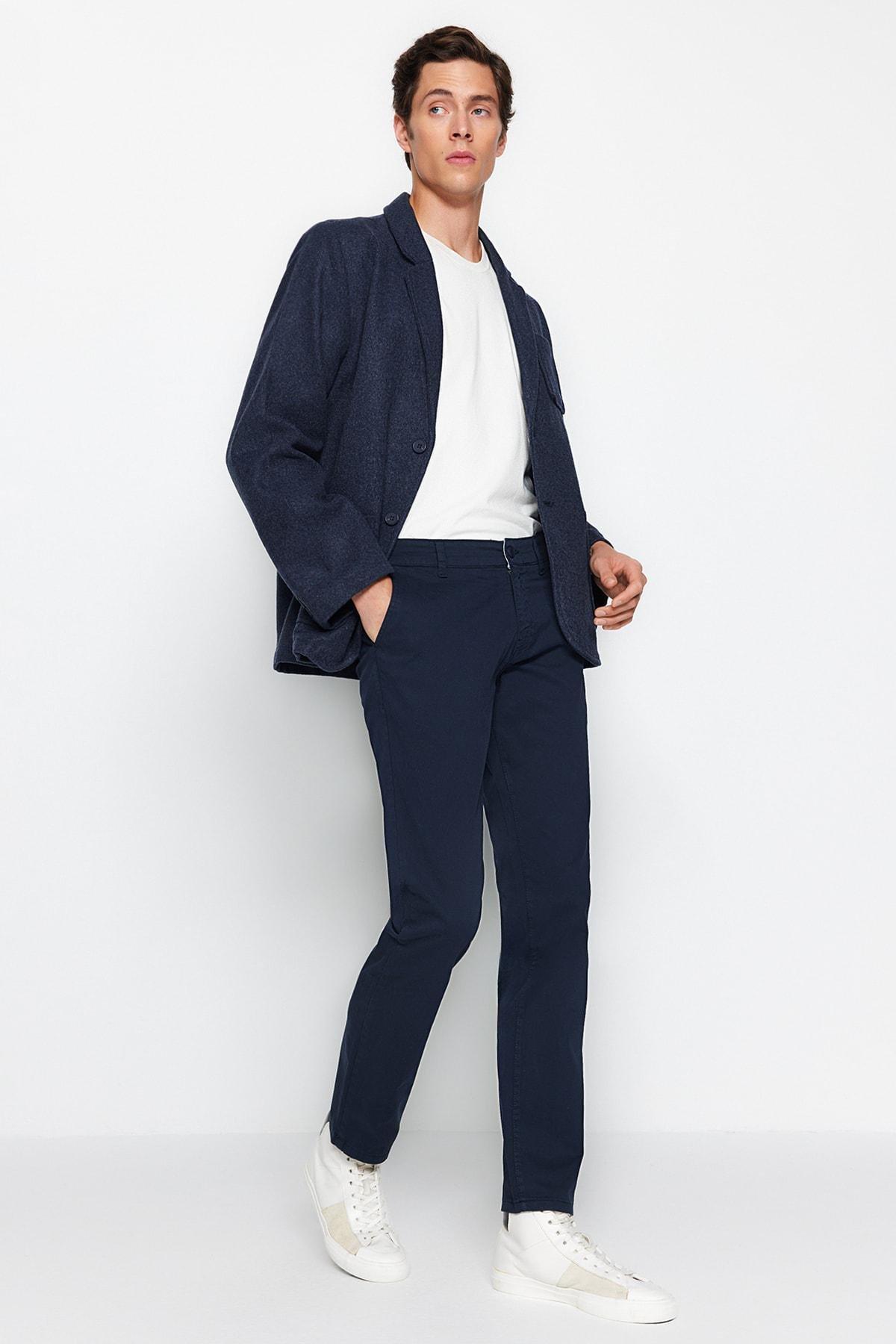 Navy Straight Pants, , large image number 4