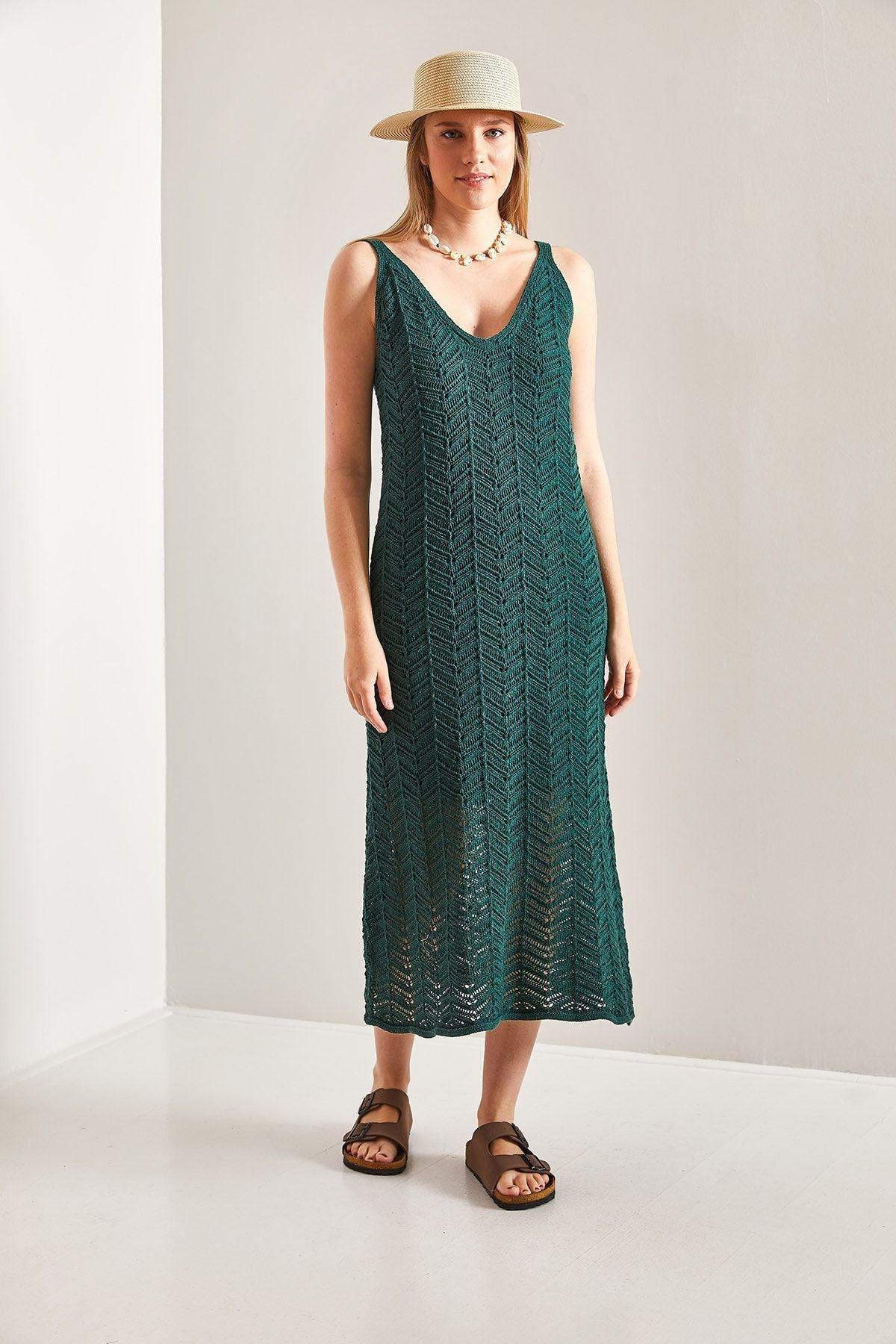 Green Strappy Openwork Knitted Dress, C101_5671, large image number 4