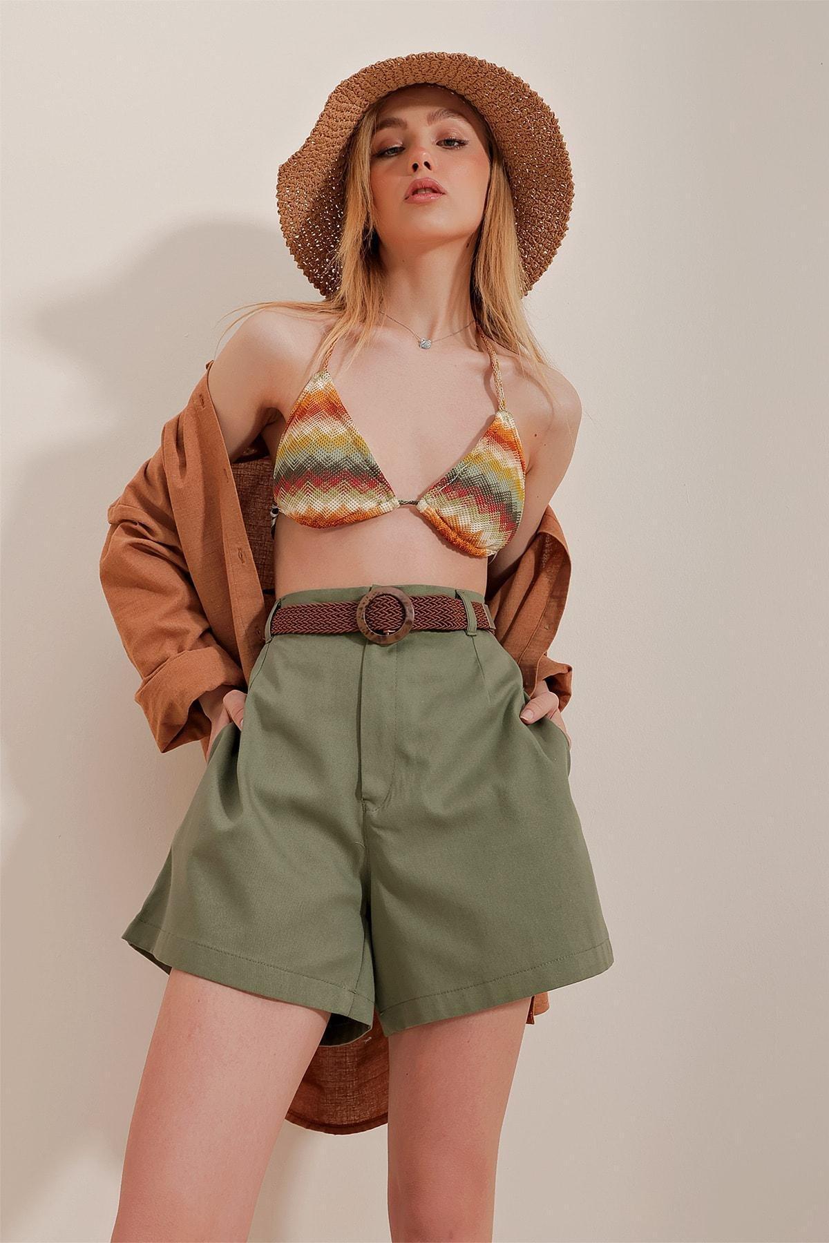 Khaki Normal Waist Shorts, , large image number 0