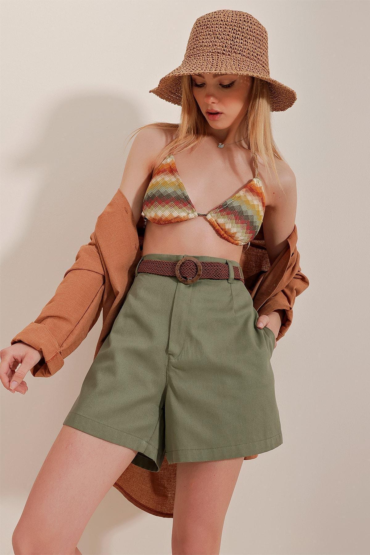 Khaki Normal Waist Shorts, , large image number 2