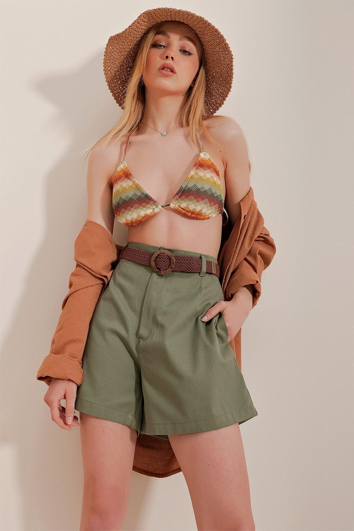 Khaki Normal Waist Shorts, , large image number 3