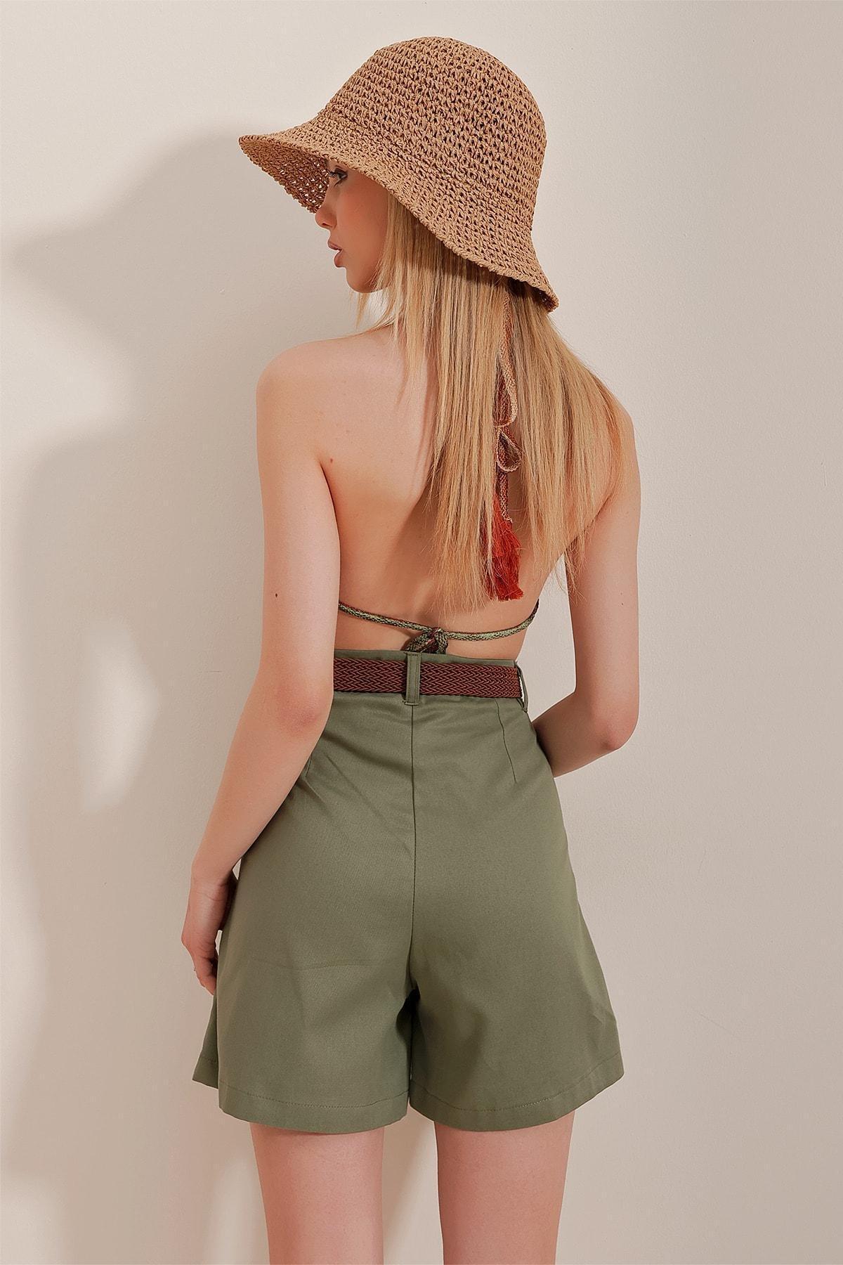 Khaki Normal Waist Shorts, , large image number 4