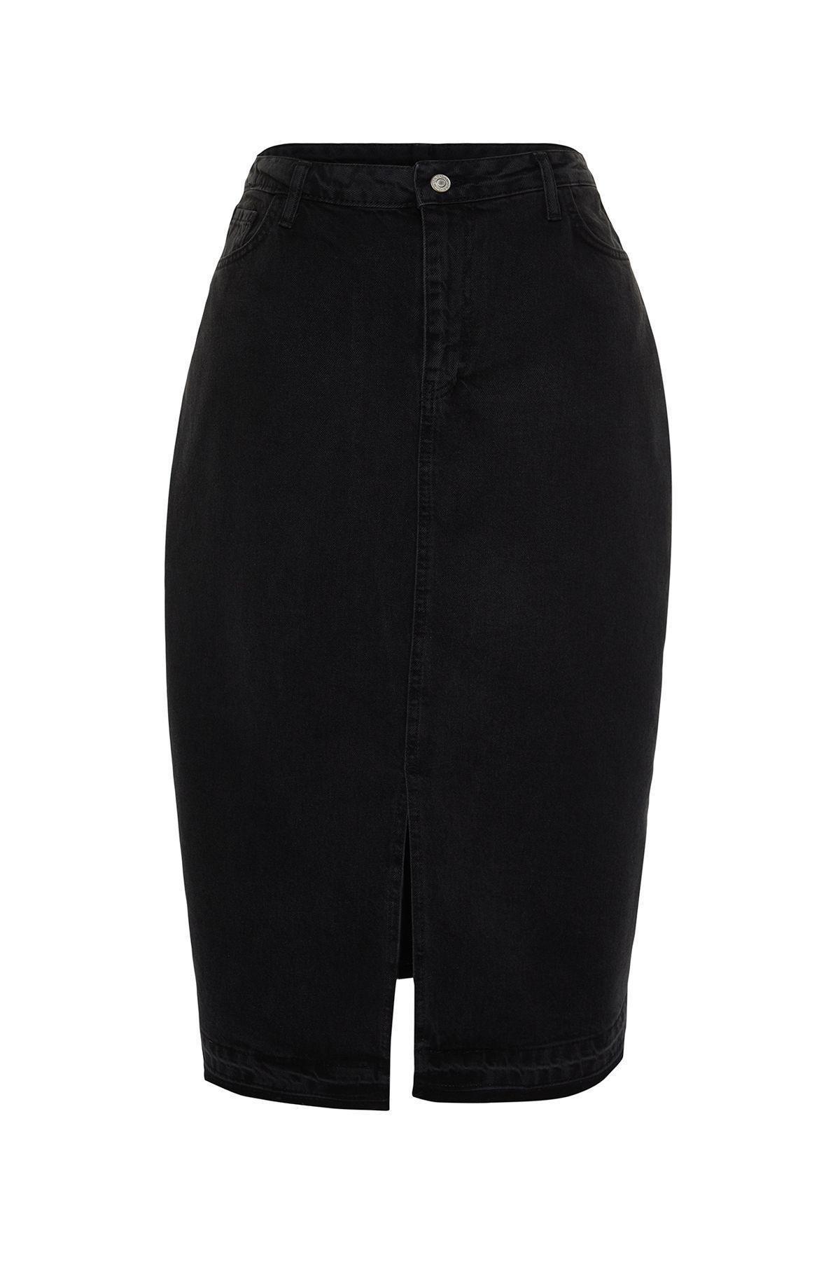 Black Denim Plus-Size Skirt, , large image number 0