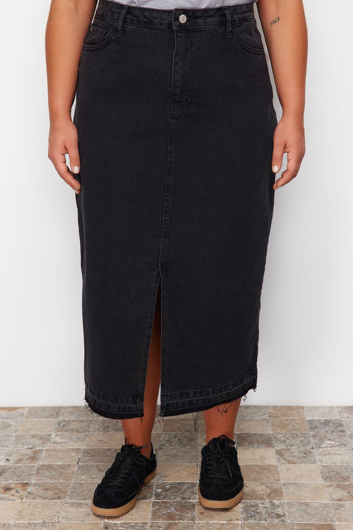 Black Denim Plus-Size Skirt, , large image number 3