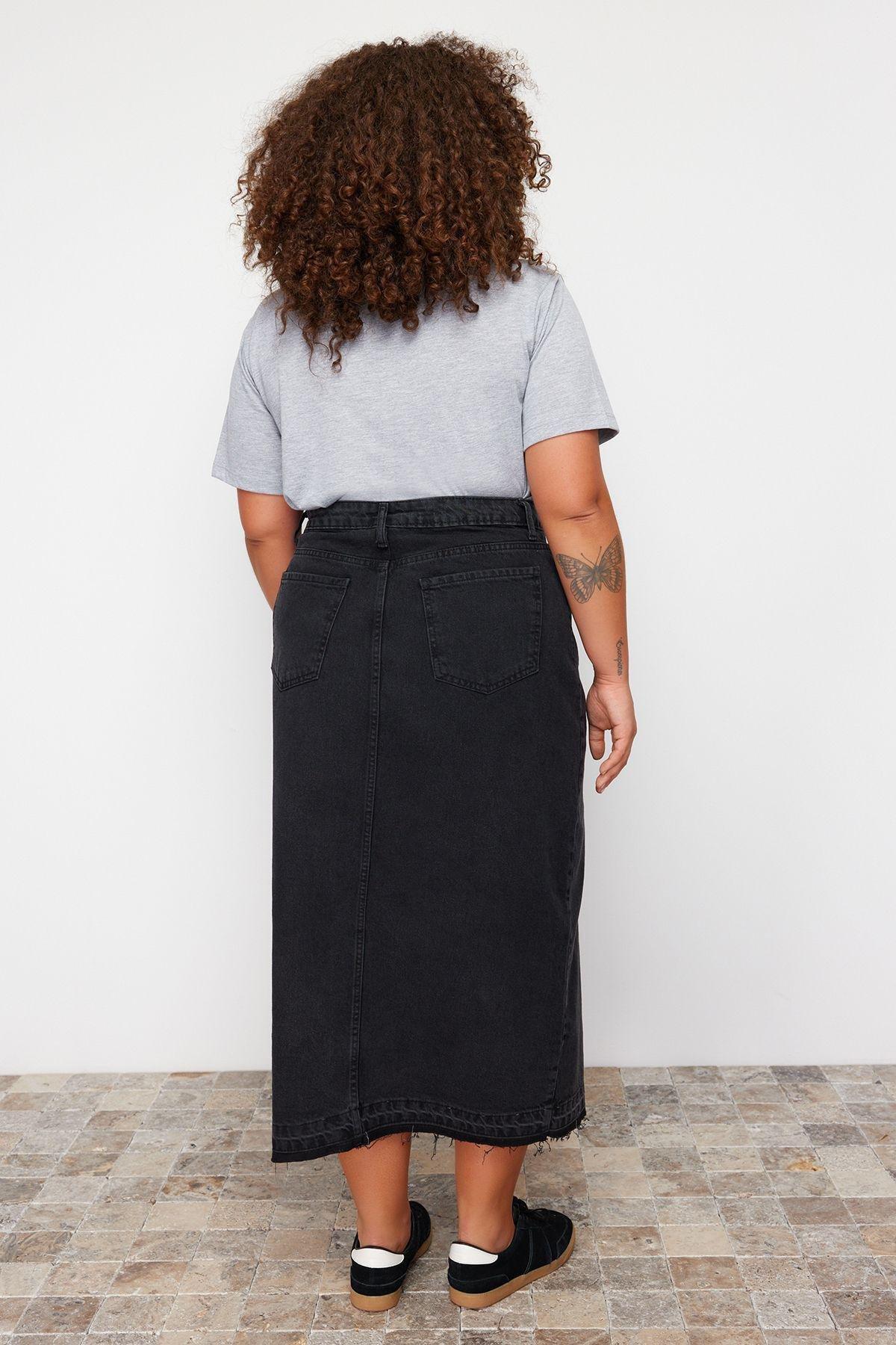 Black Denim Plus-Size Skirt, , large image number 7