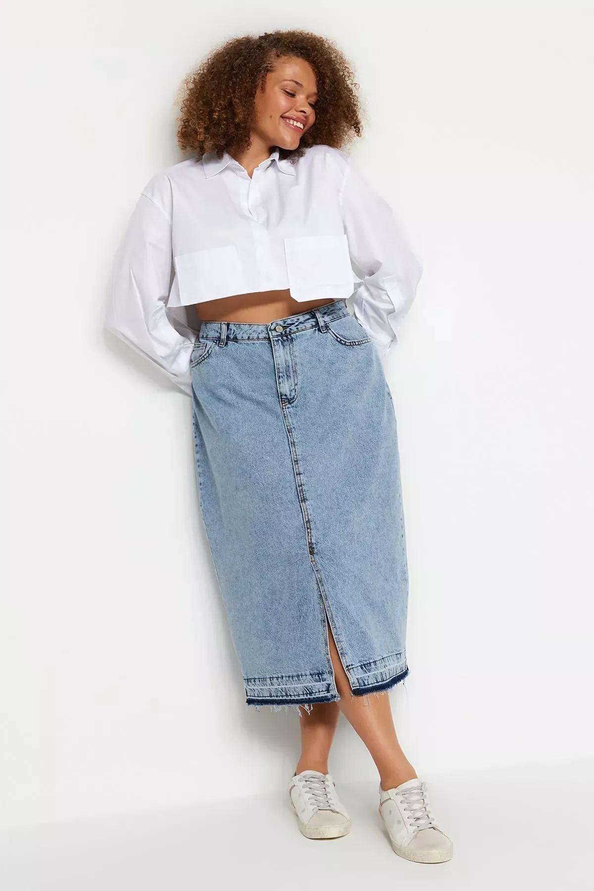 Blue Maxi Plus Size Skirt, Blue, large image number 0