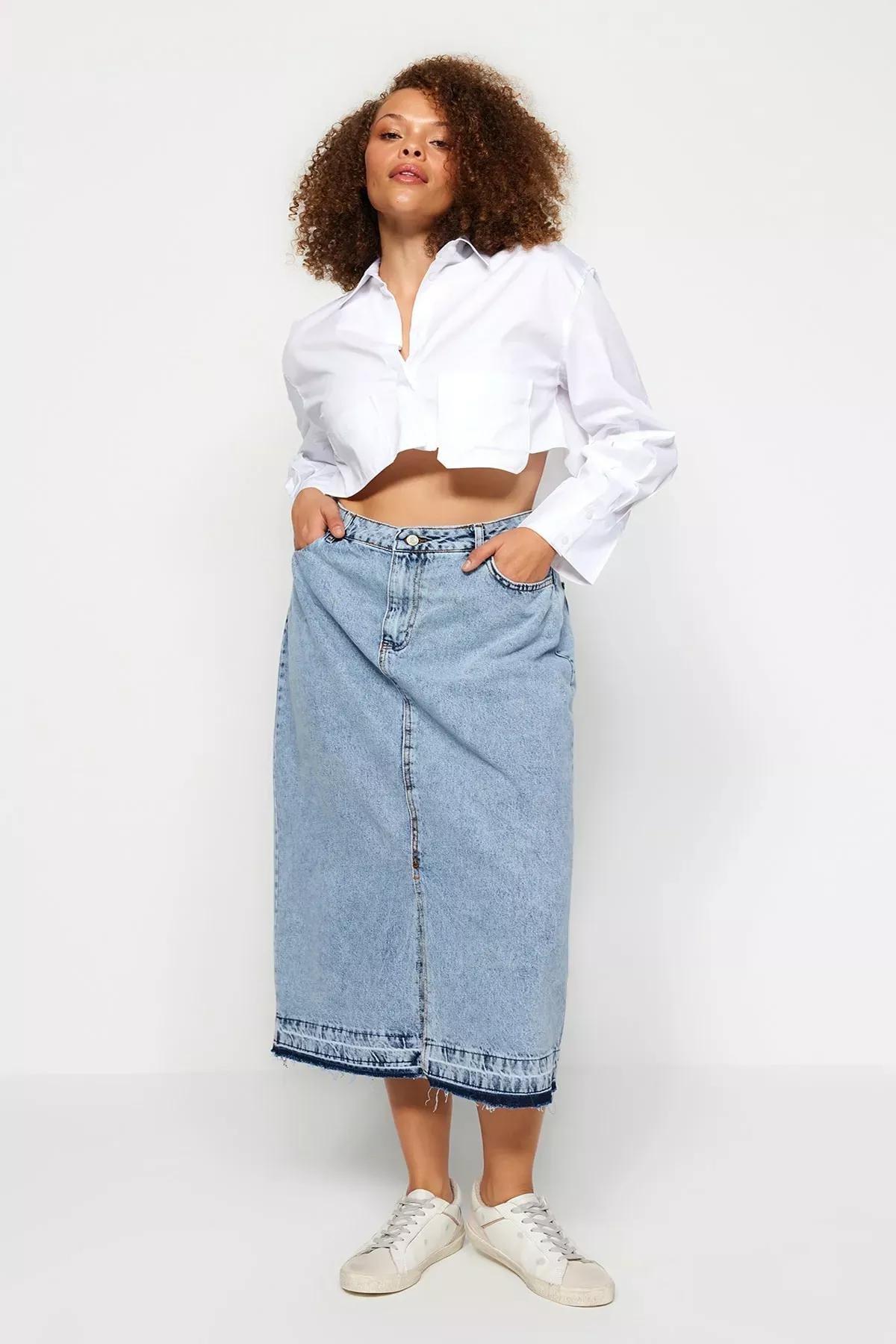 Blue Maxi Plus Size Skirt, Blue, large image number 1