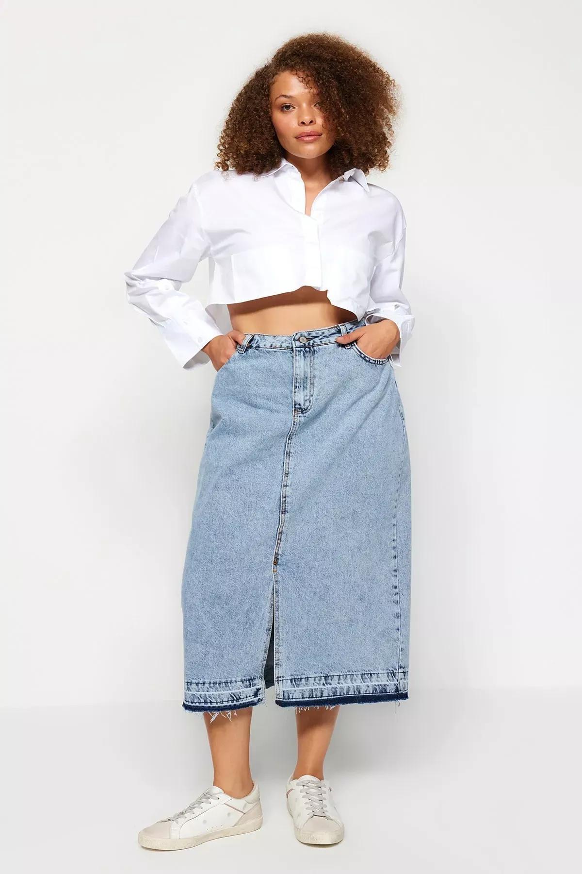 Blue Maxi Plus Size Skirt, Blue, large image number 2