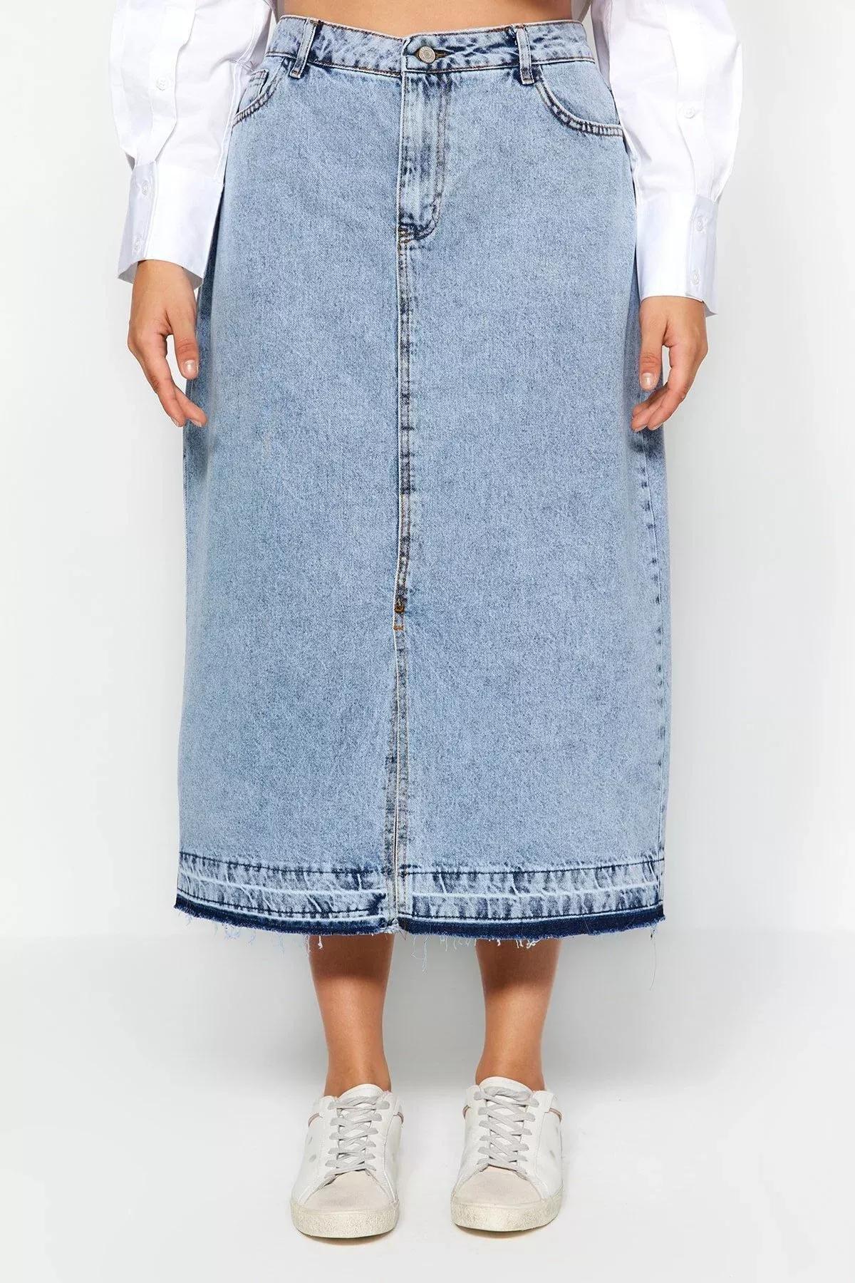Blue Maxi Plus Size Skirt, Blue, large image number 3