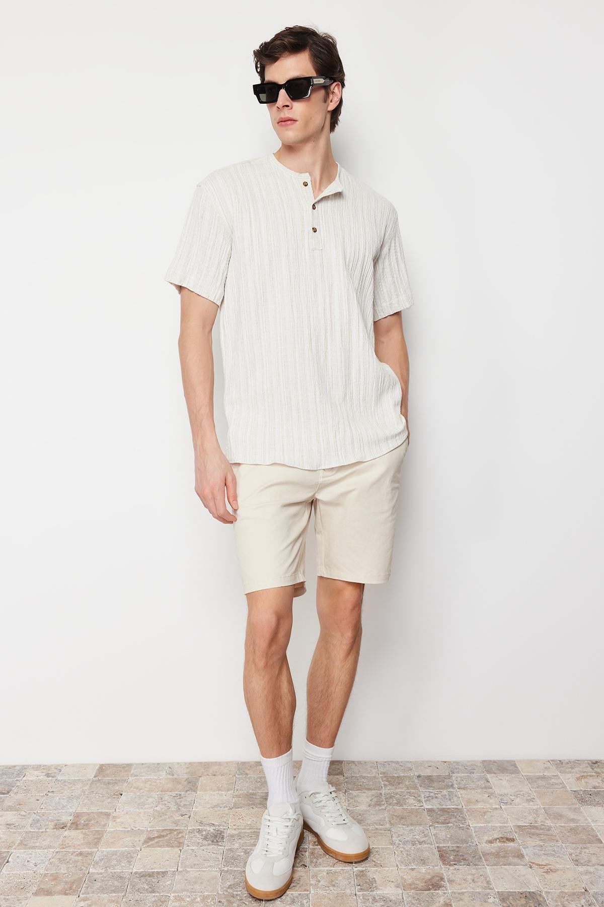 Ecru Linen Content Oversize Shirt, , large image number 0