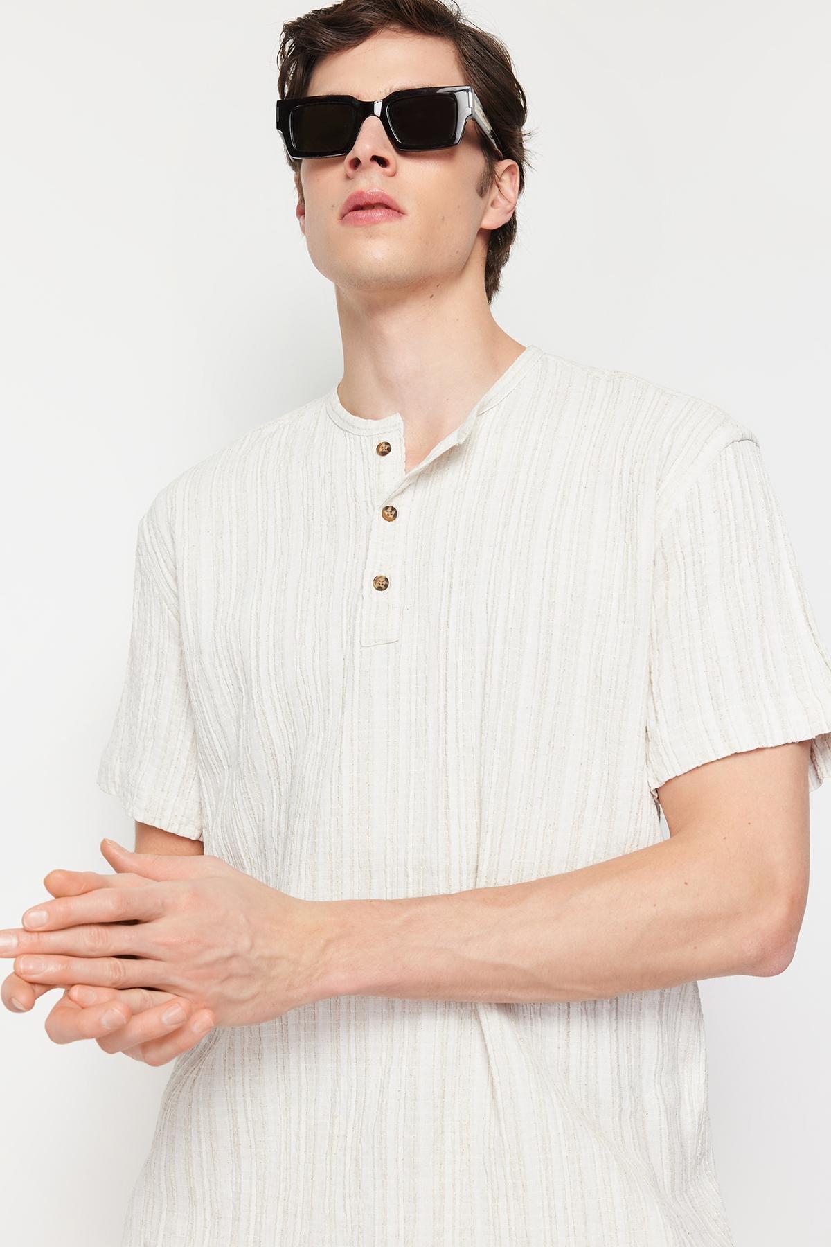 Ecru Linen Content Oversize Shirt, , large image number 1