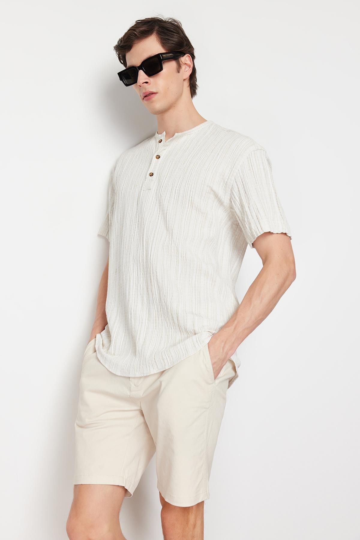 Ecru Linen Content Oversize Shirt, , large image number 2