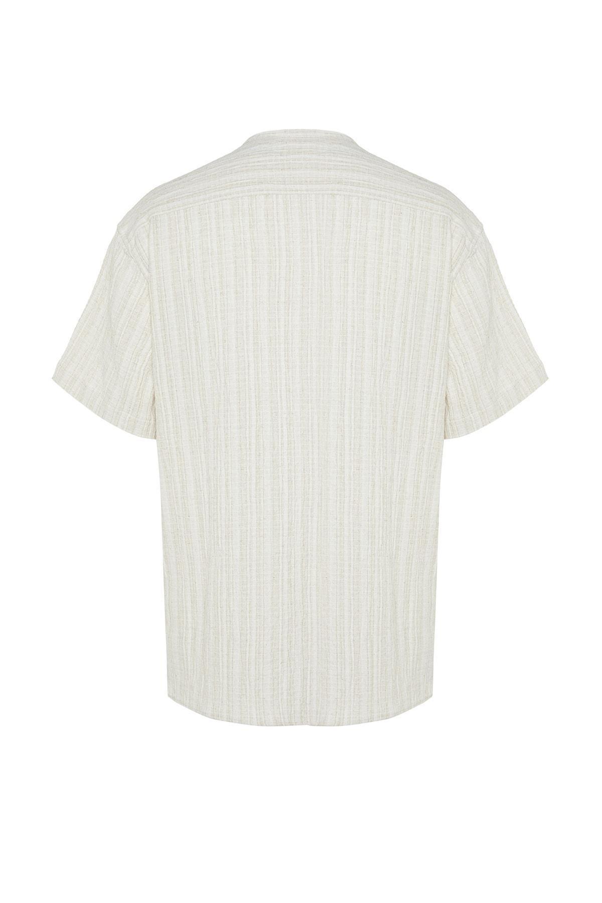 Ecru Linen Content Oversize Shirt, , large image number 3