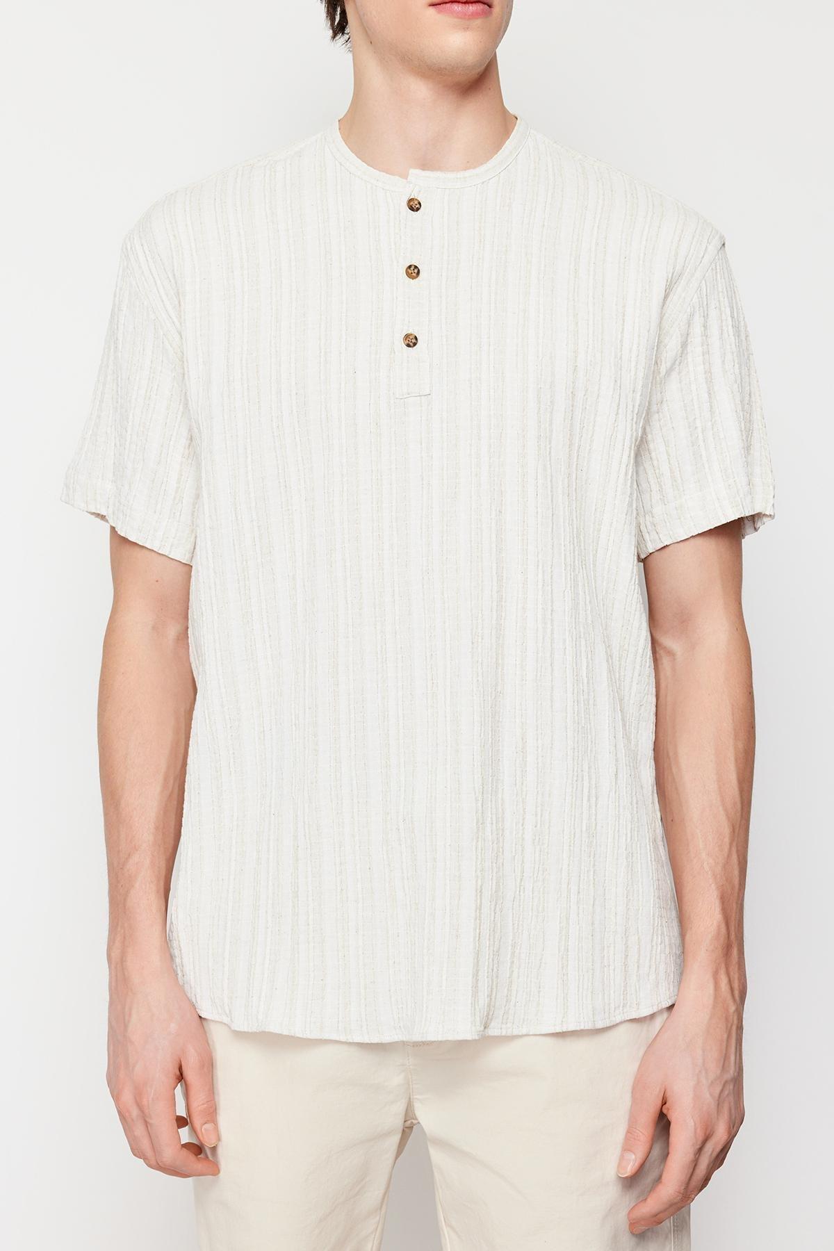 Ecru Linen Content Oversize Shirt, , large image number 4
