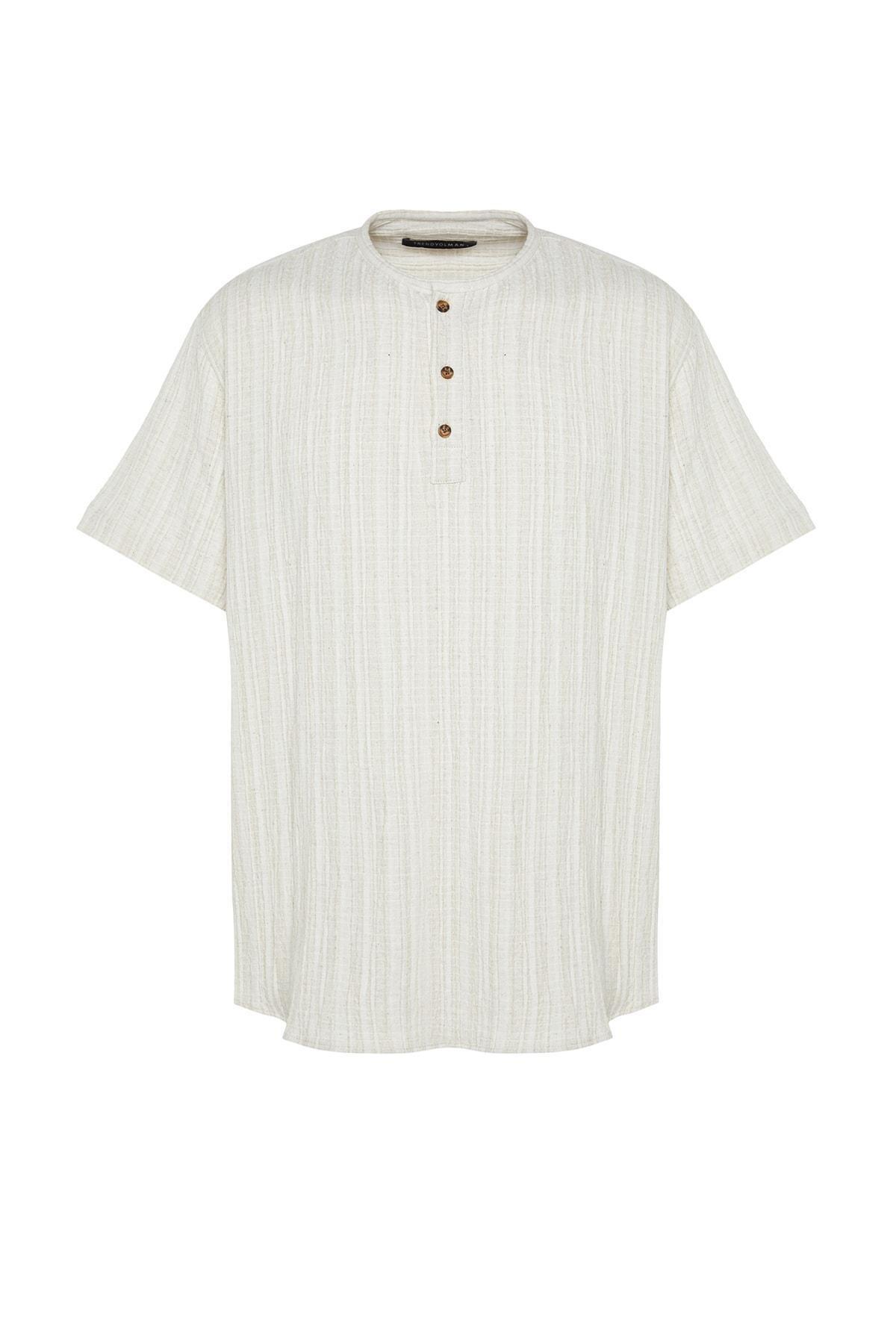 Ecru Linen Content Oversize Shirt, , large image number 6