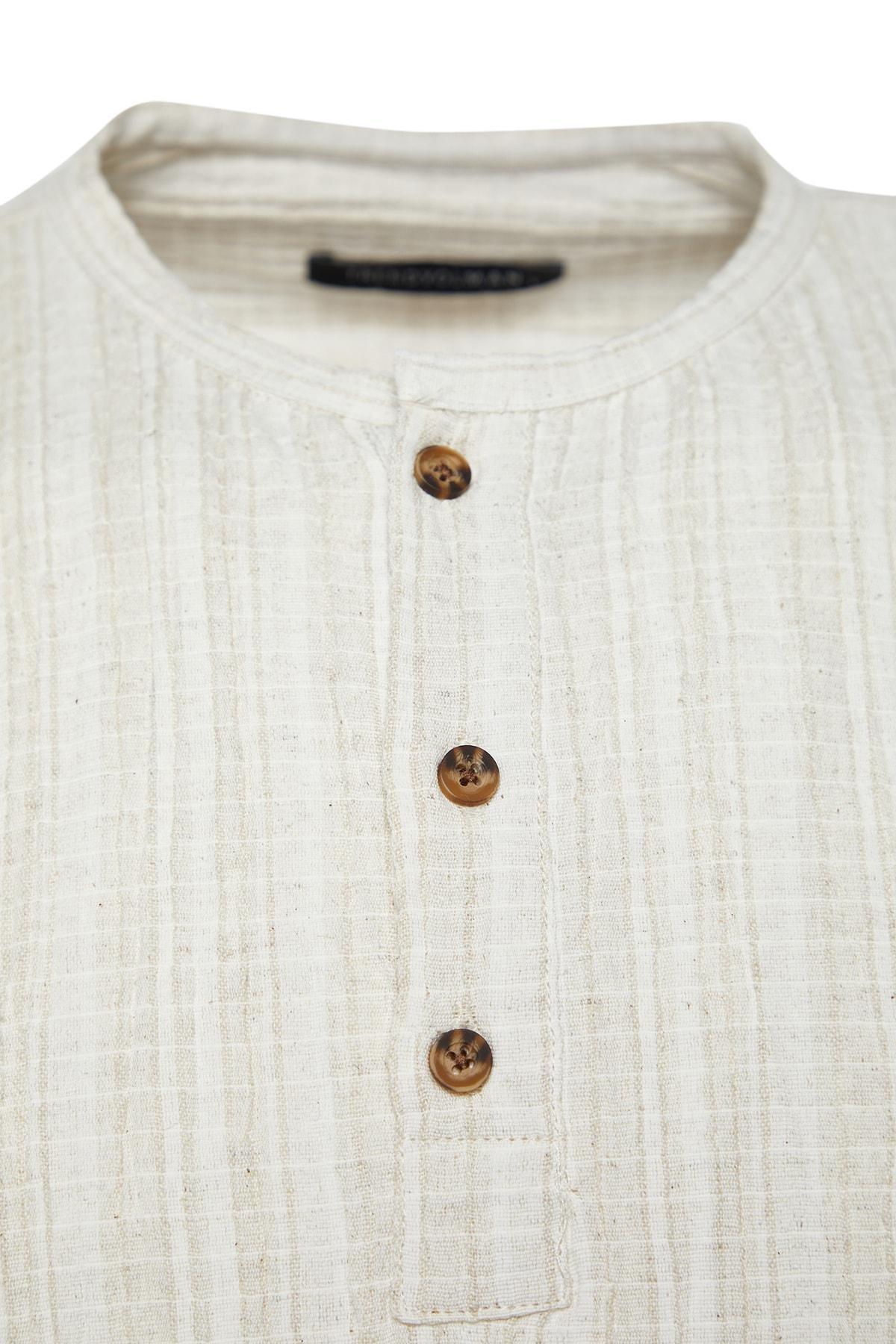 Ecru Linen Content Oversize Shirt, , large image number 7