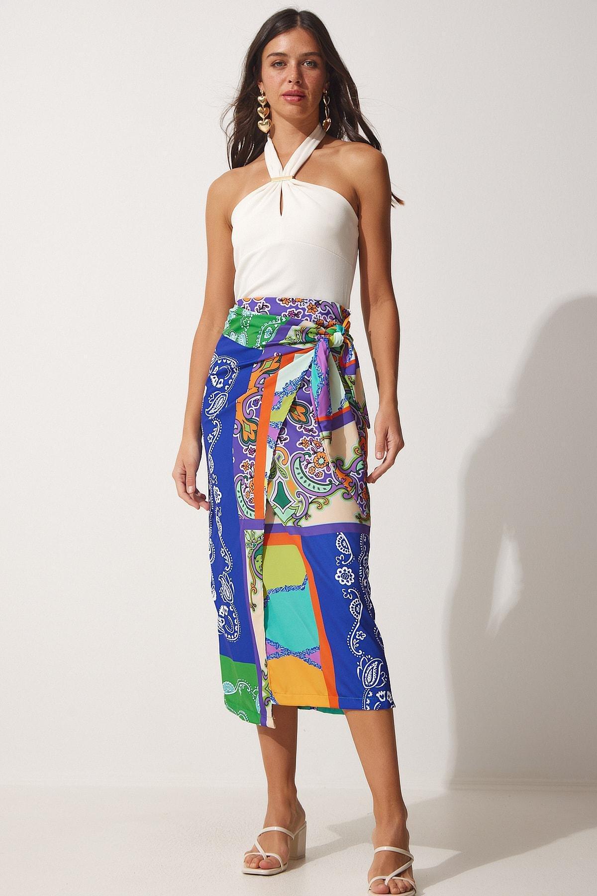Blue Midi Skirt, NAVY BLUE GREEN, large image number 0